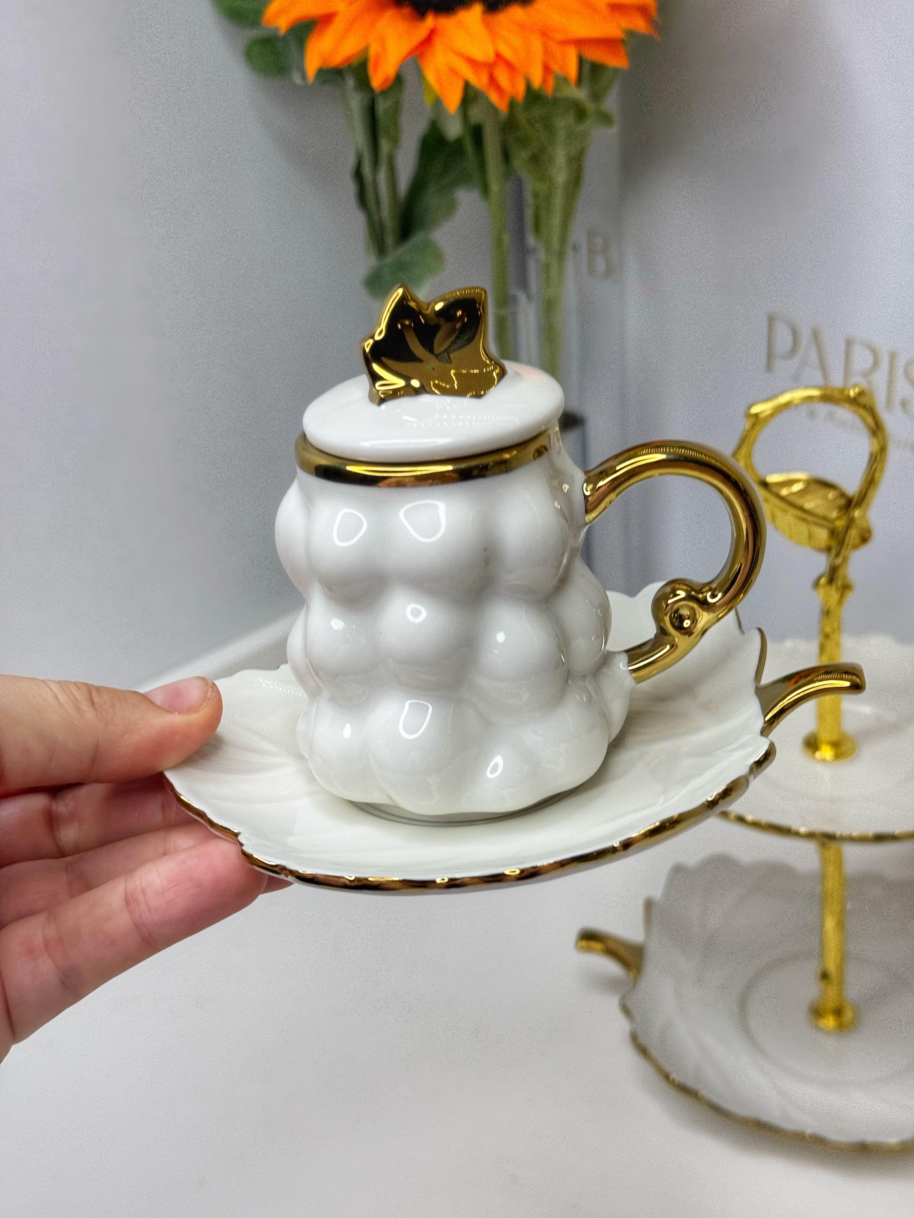 Bubble 2 Kişilik Porselen Fincan Takımı + Katlı Kurabiyelik