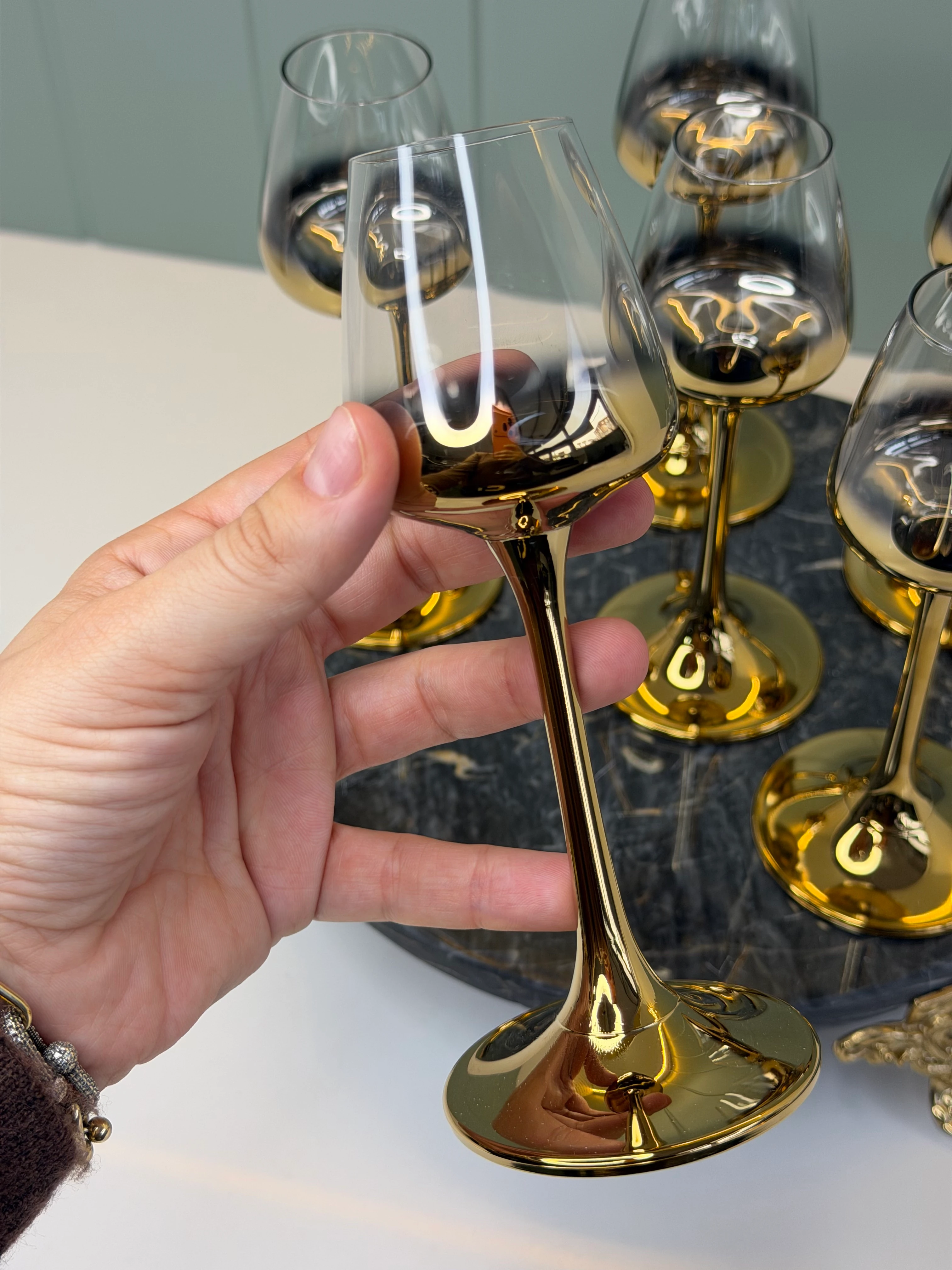 Corvus 6 Kişilik Ayna Gold Kahve Yanı Su Bardağı