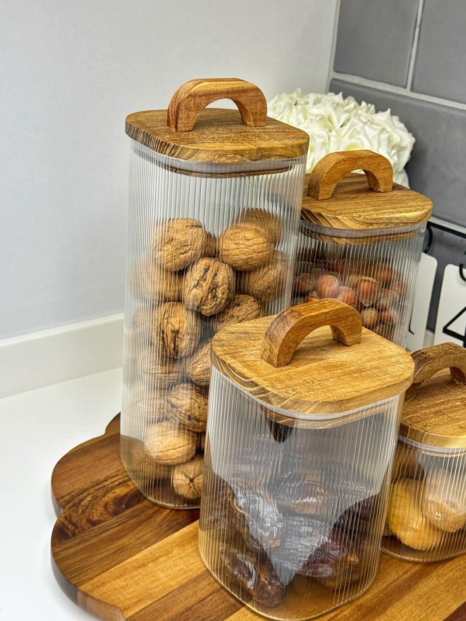 Akasya Döner Standlı 4Lü Cam Kavanoz Set (2)