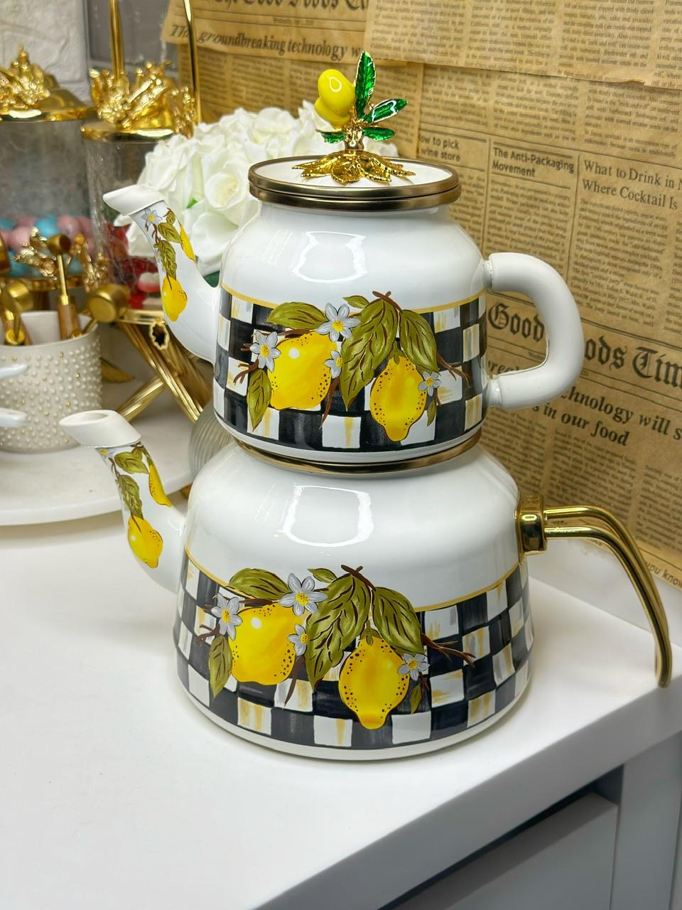 Limon Desenli Emaye Çaydanlık