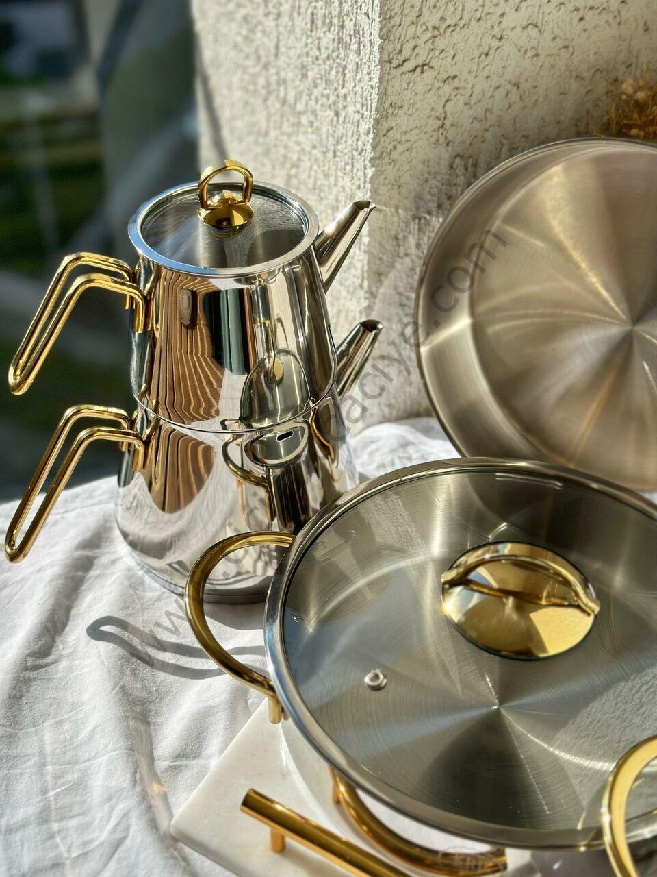 9 PARÇA GOLD KULPLU ÇELİK SET