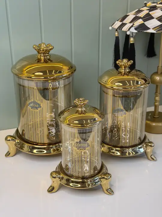 3 Lü Luxury Cam Kavanoz Gold