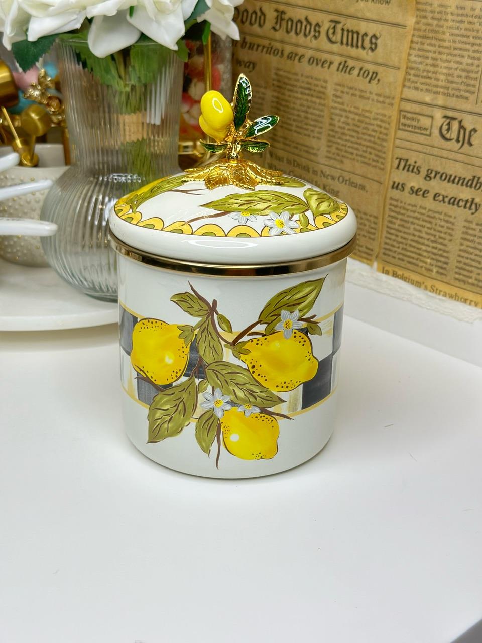 3 Lü Limon Desenli Emaye Şekerlik - Baharatlık