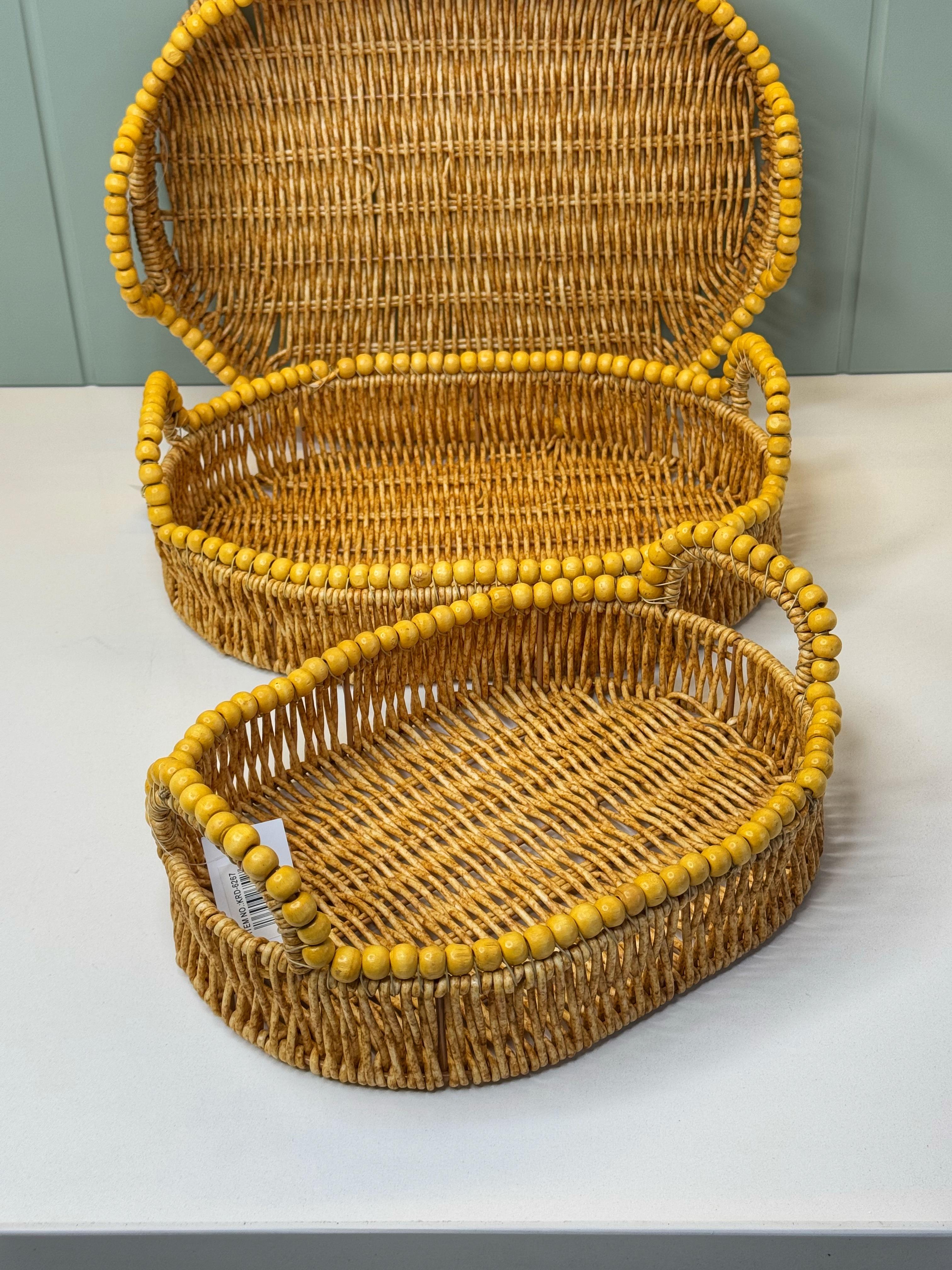 3'Lü Boncuklu hasır  Tepsi (Oval)