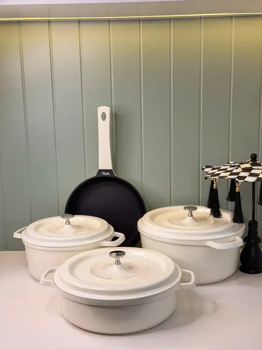 7 Parça Pro Chef Döküm Tencere Seti Bej