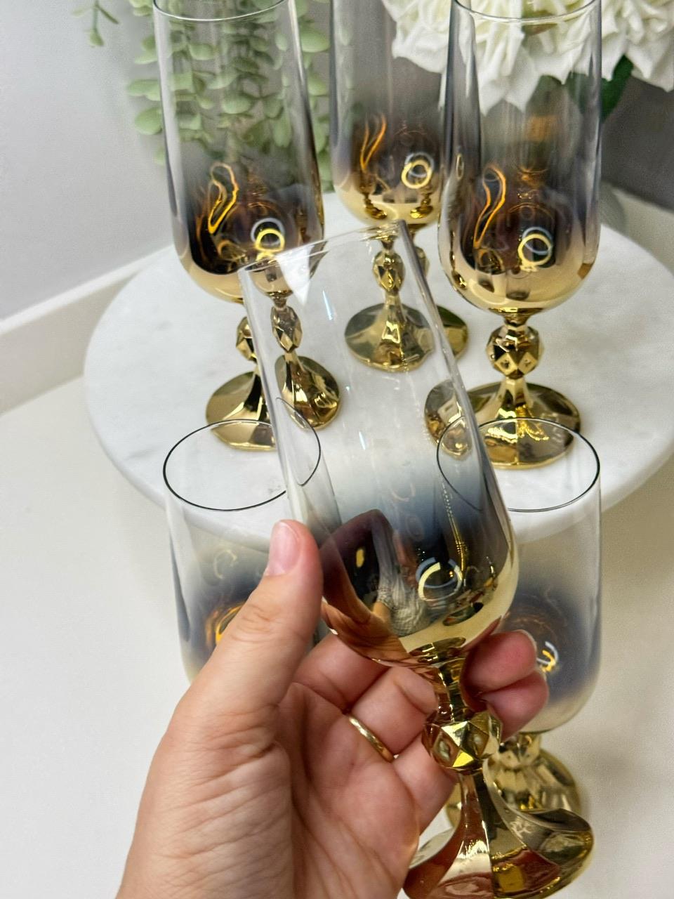 Sandra 6 Kişilik Gold / Gümüş Yansıma Kahve Yanı Su Bardağı