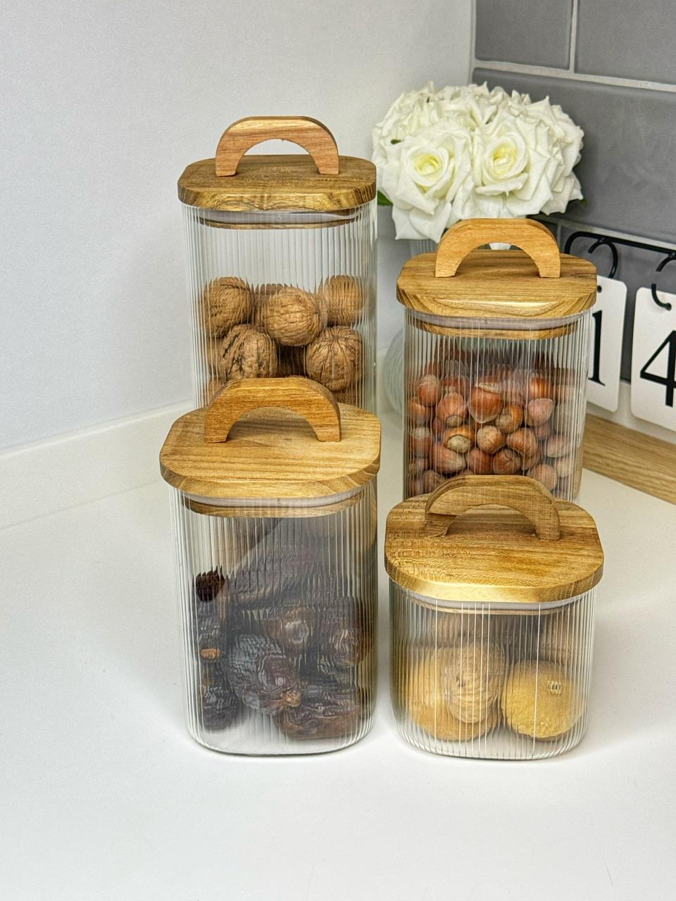 Akasya Kapaklı 4lü Cam Kavanoz Set