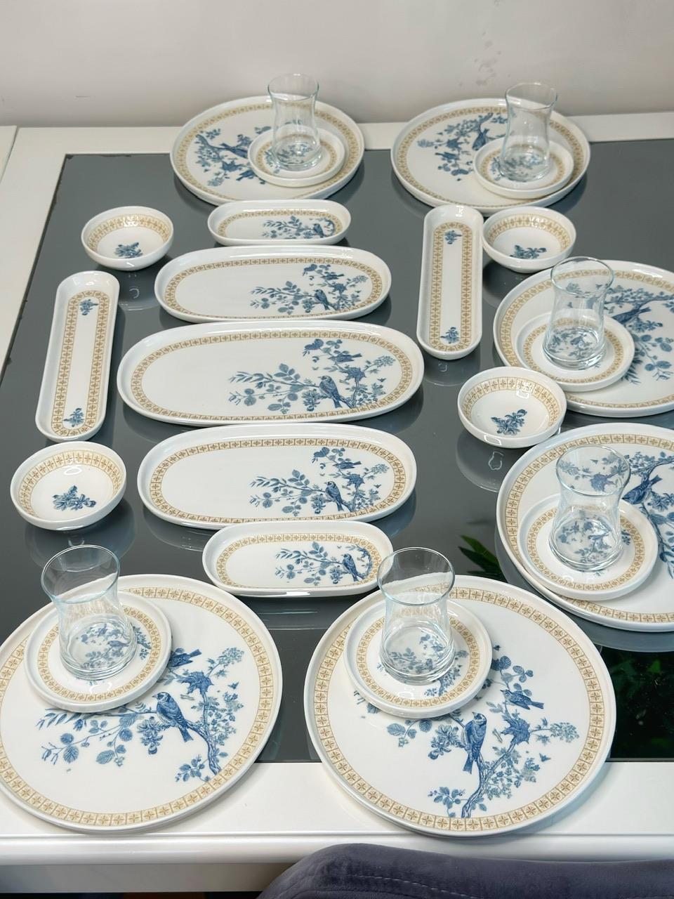 29 Parça 6 Kişilik Mavi Kuşlu Kahvaltı Takımı