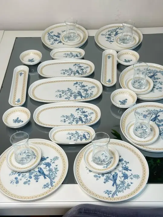 29 Parça 6 Kişilik Mavi Kuşlu Kahvaltı Takımı