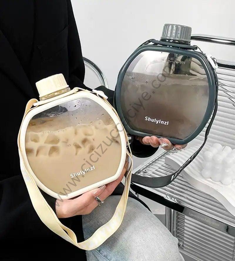 Silikon Kılıflı Askılı Matara / Suluk Krem