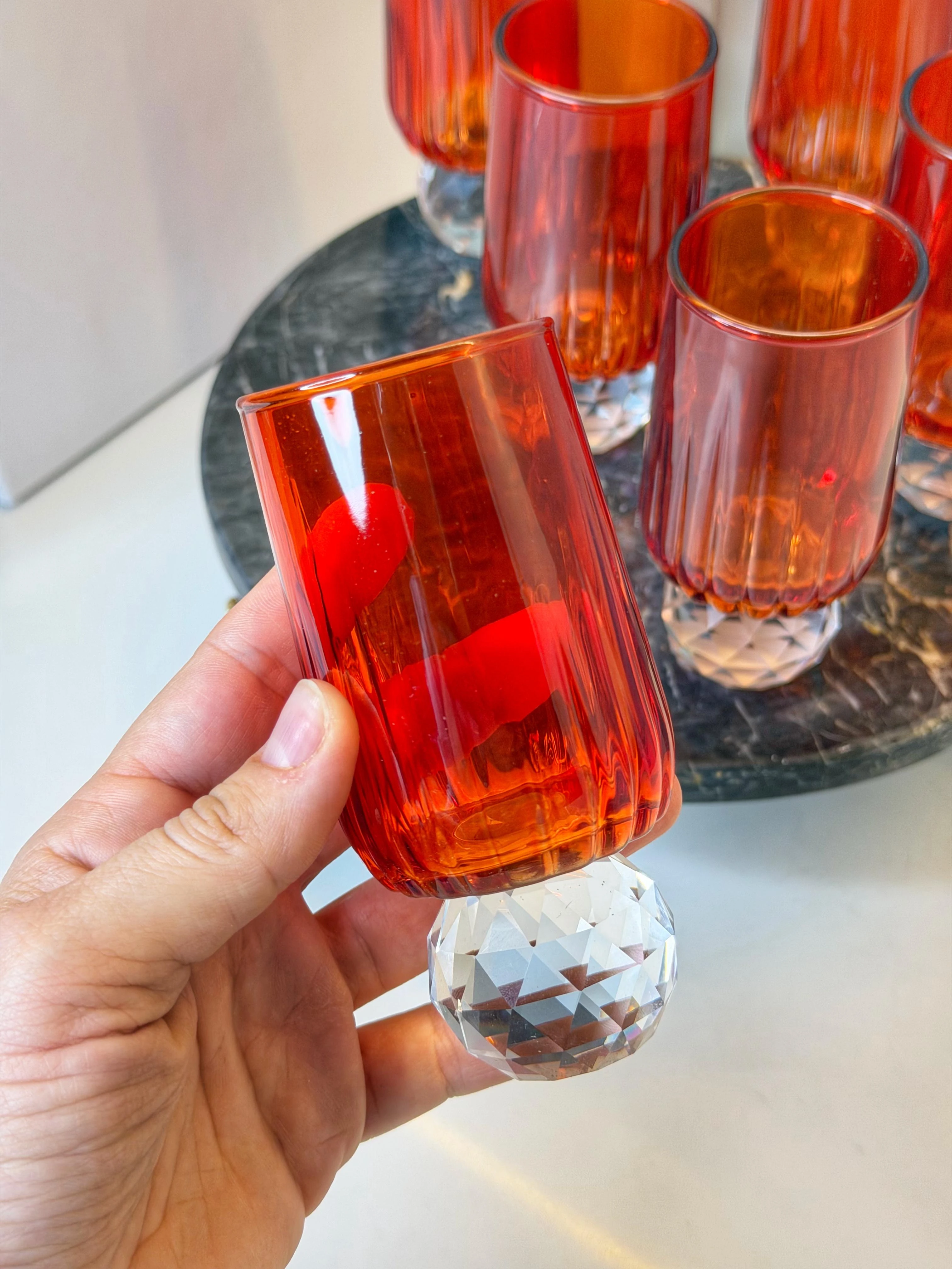 6 Kişilik Bal Kabağı Turuncu Kahve Yanı Su Bardağı 