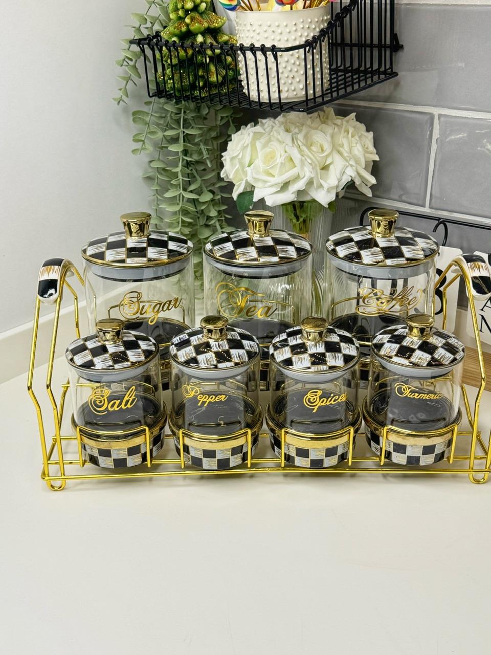 Mackenz Standlı Porselen - Cam Baharat Takımı