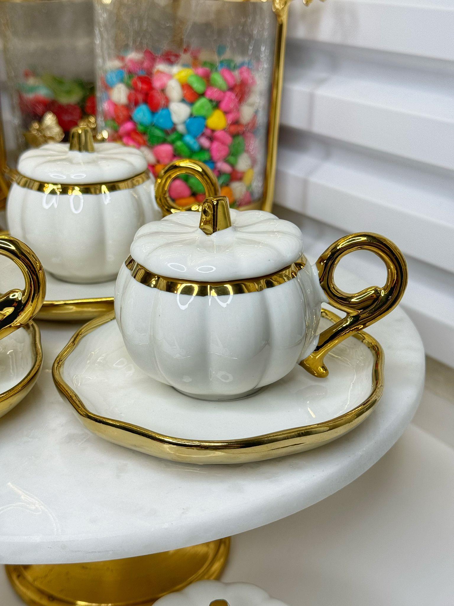 6 Kişilik Turuncu - Beyaz Kabak Türk Kahvesi Fincanı