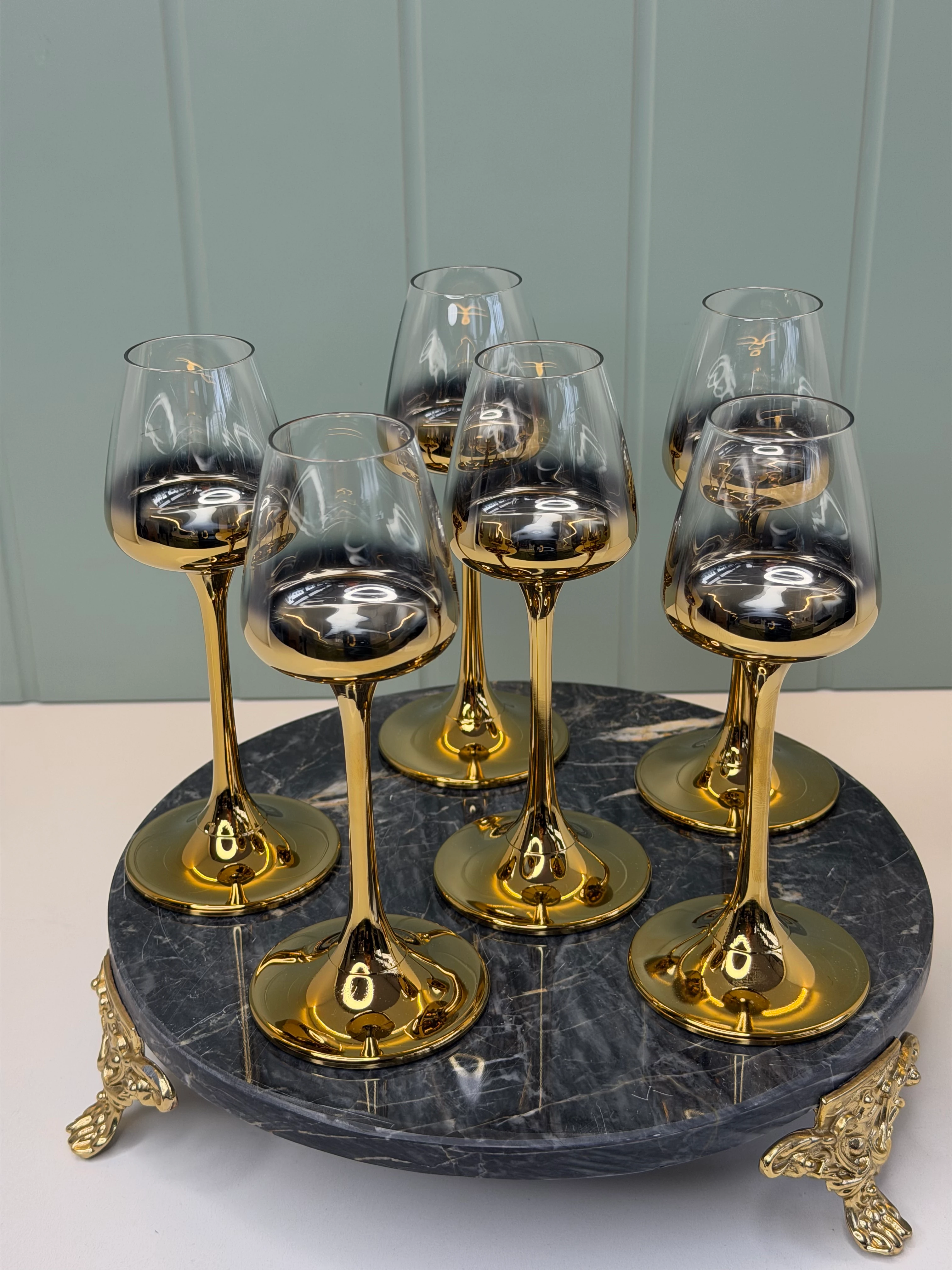 Corvus 6 Kişilik Ayna Gold Kahve Yanı Su Bardağı