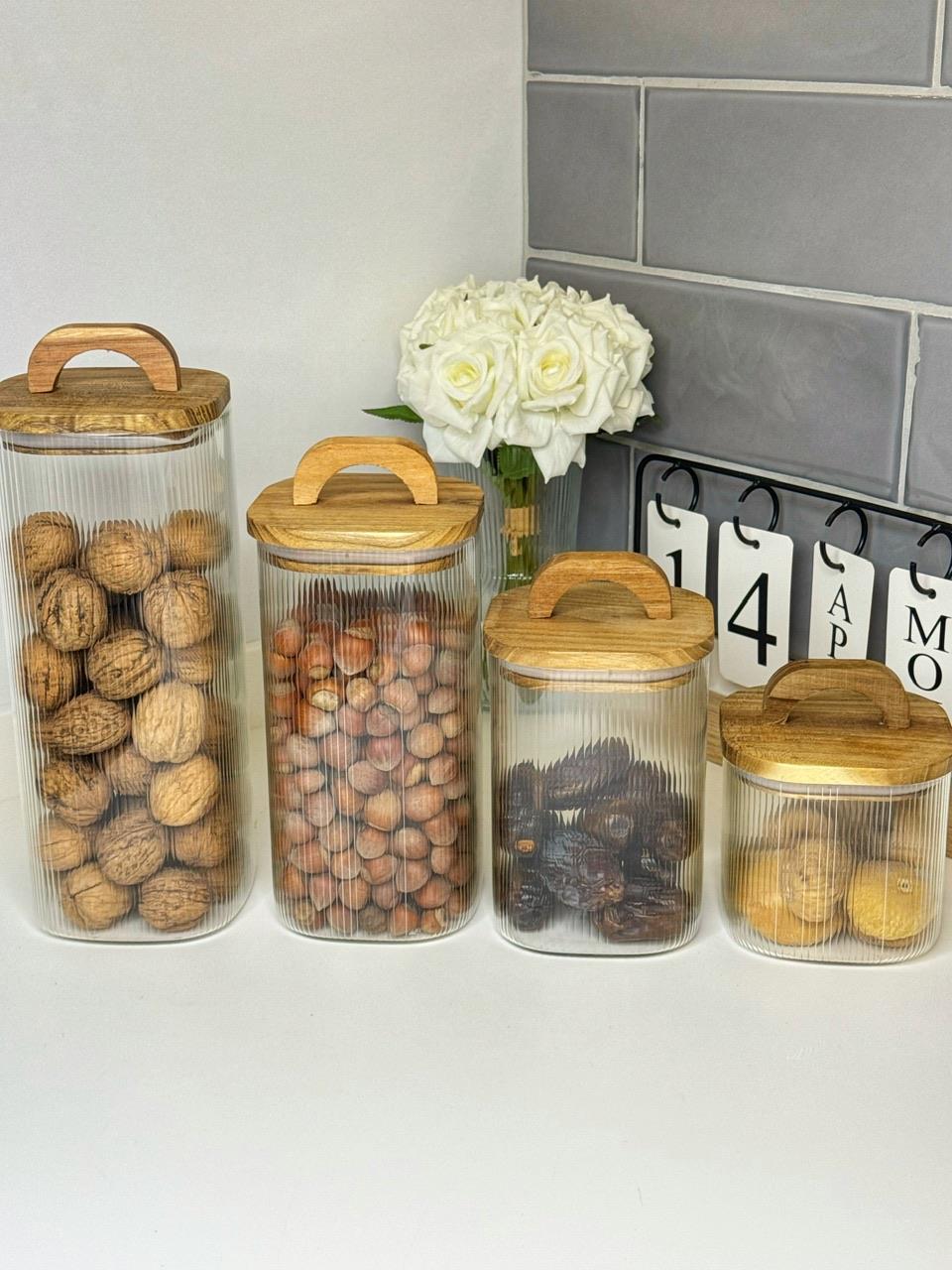 Akasya Kapaklı 4lü Cam Kavanoz Set