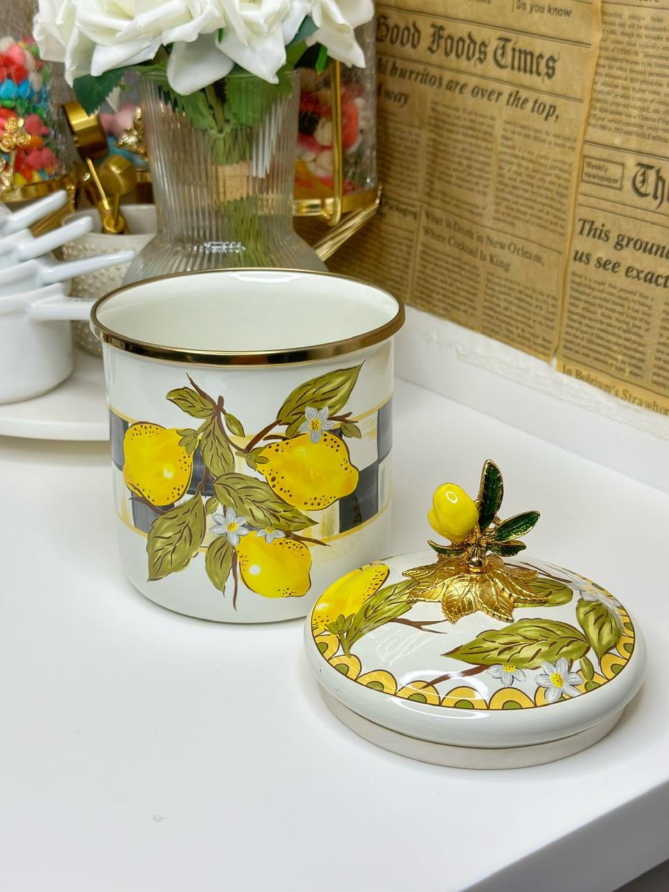 3 Lü Limon Desenli Emaye Şekerlik - Baharatlık