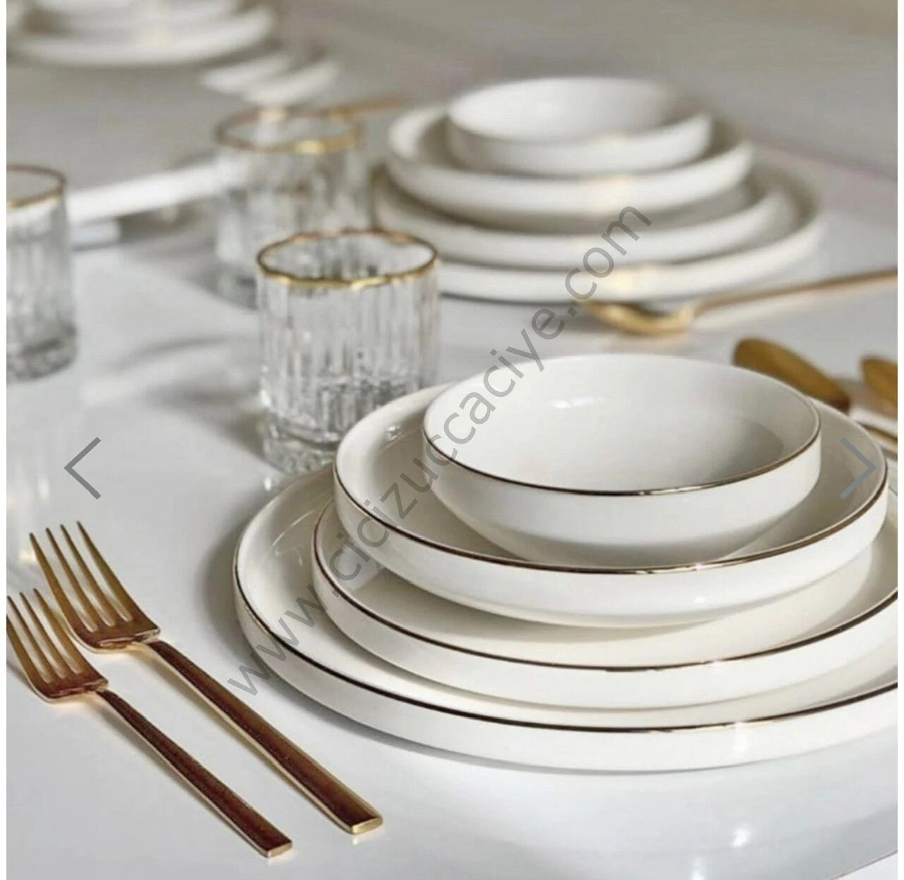 24 PARÇA 6 KİŞİLİK BEYAZ GOLD İNCİ YEMEK TAKIMI