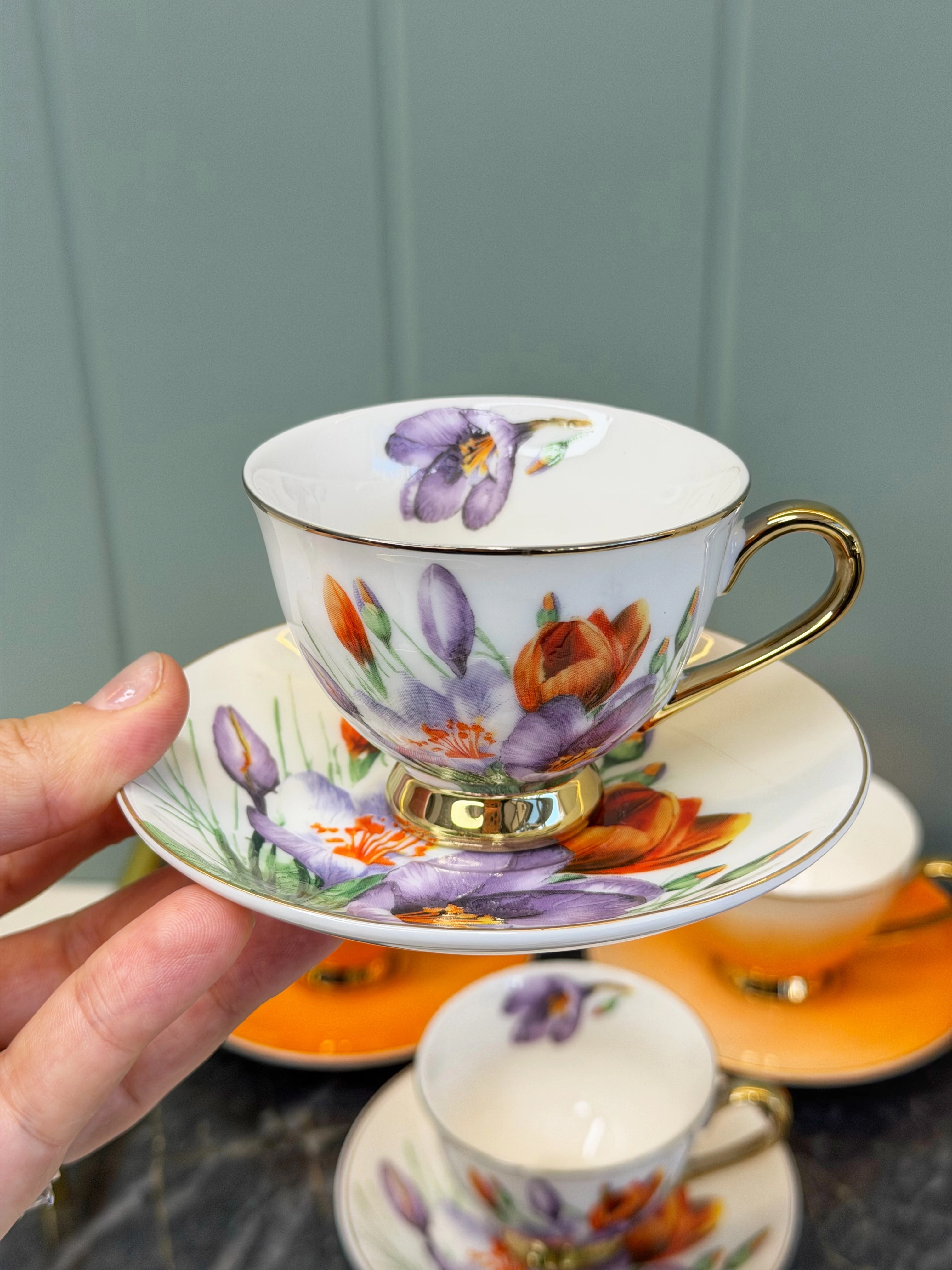 Haitun 6 Kişilik Porselen Türk Kahvesi Fincan Turuncu