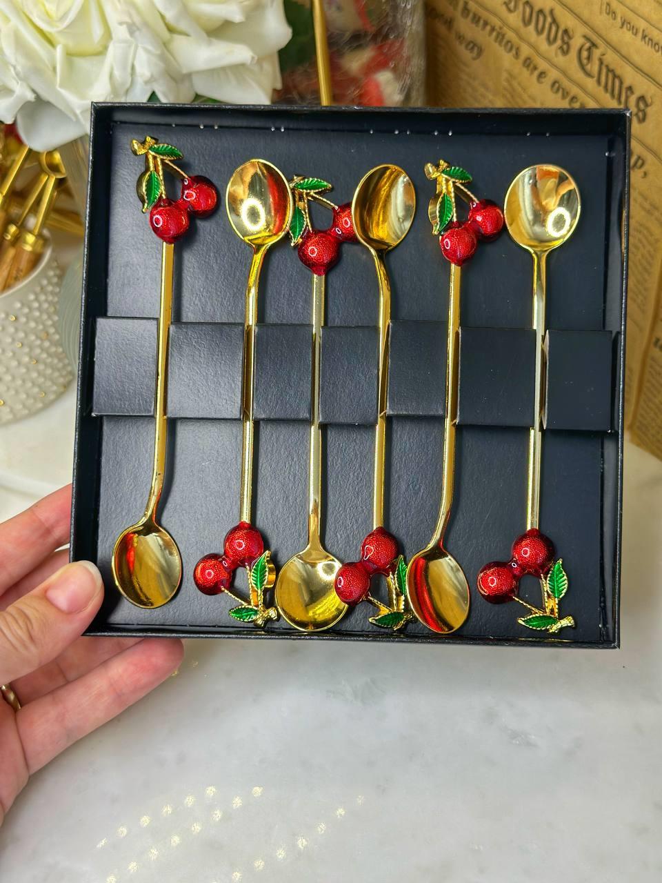 Kiraz Motifli Lüks Çay Kaşığı Seti - 6 Kişilik