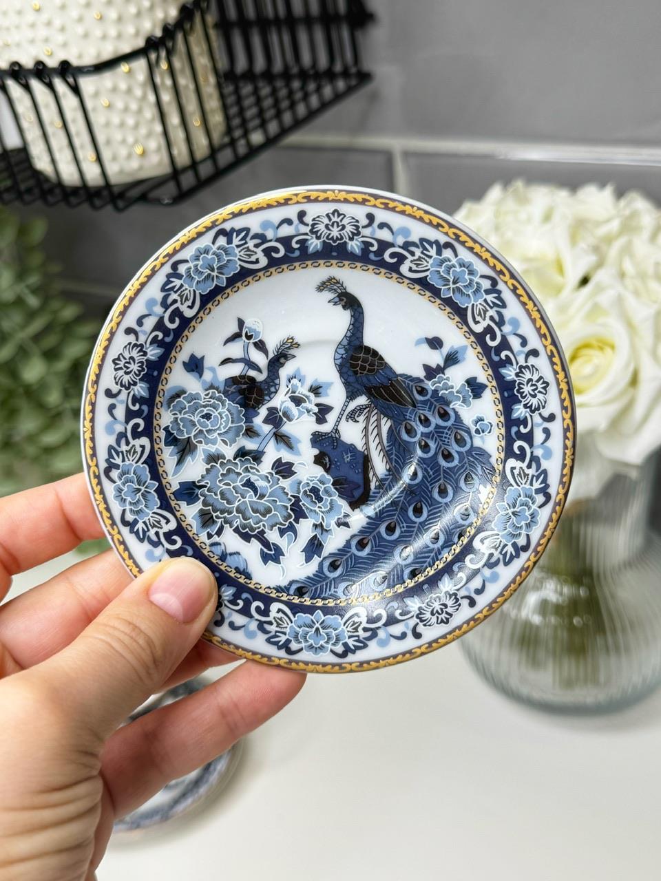 Tavus Kuşu Model 6 Kişilik Türk Kahvesi Fincanı Düz