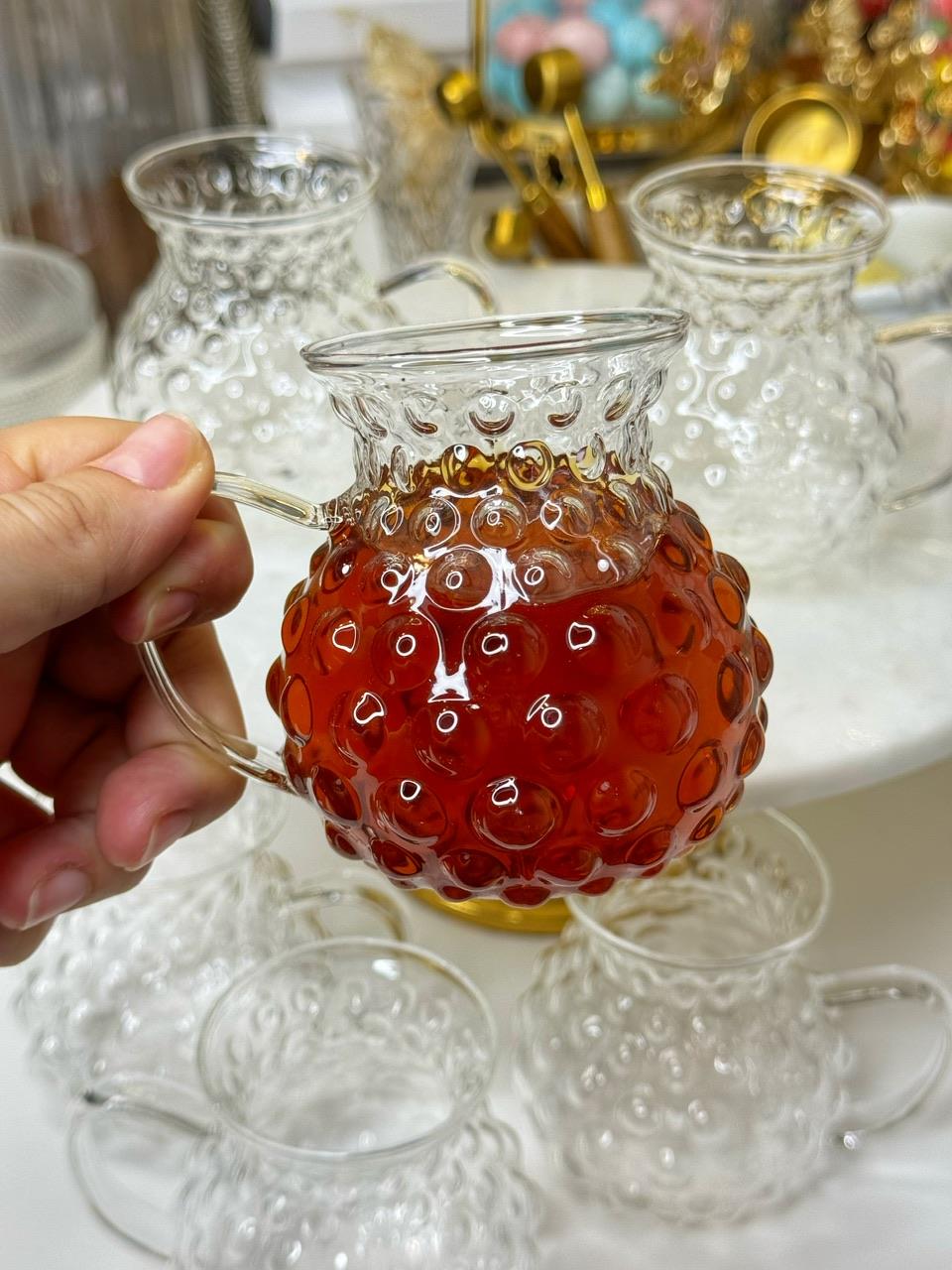 Montella 6 Kişilik Borosilikat Damla Model Cam Çay Bardağı