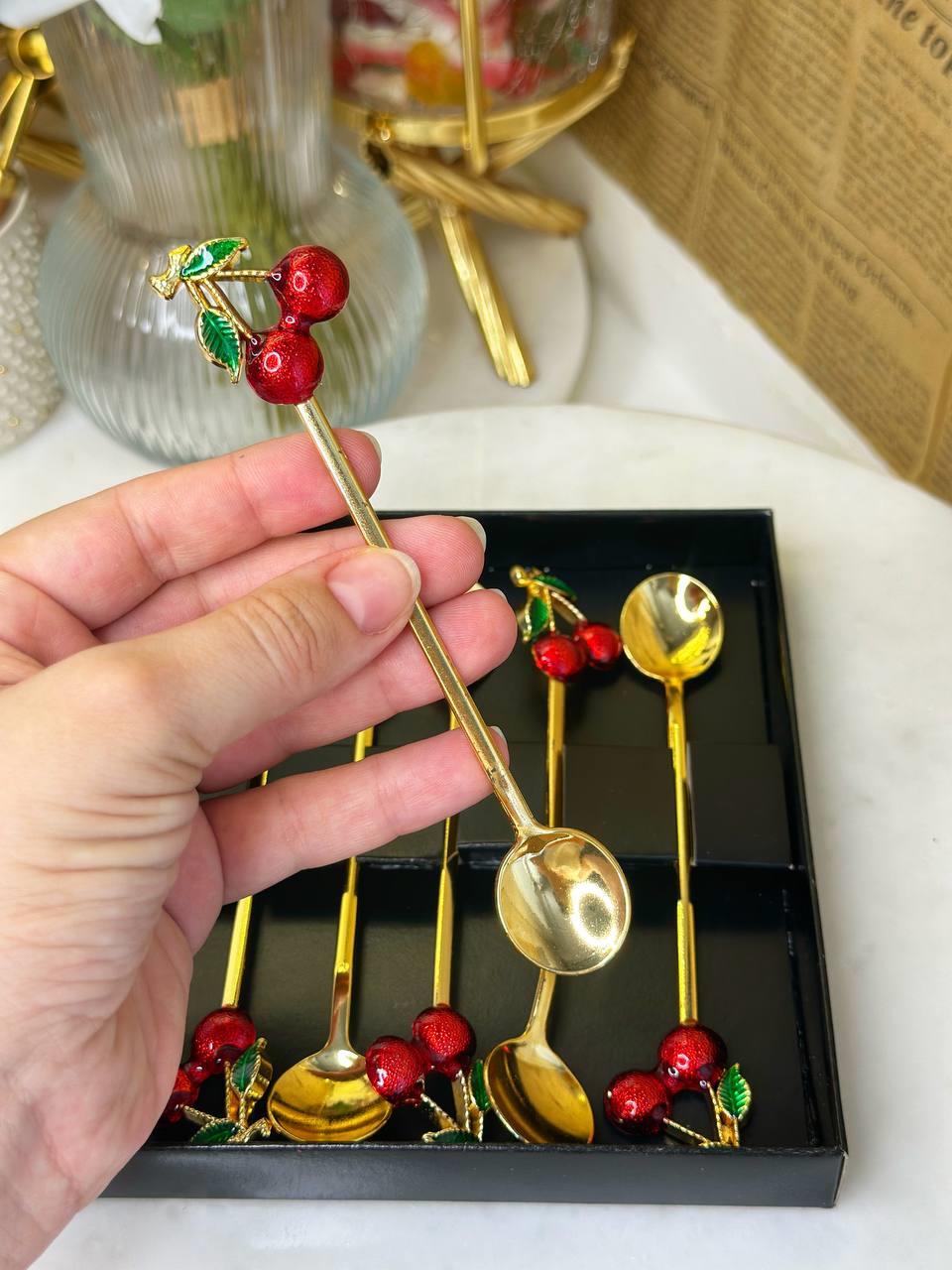 Kiraz Motifli Lüks Çay Kaşığı Seti - 6 Kişilik