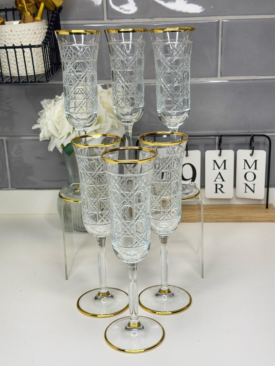 6 Lı Gold Detaylı Bella Desen Kahve Yanı Su Bardağı