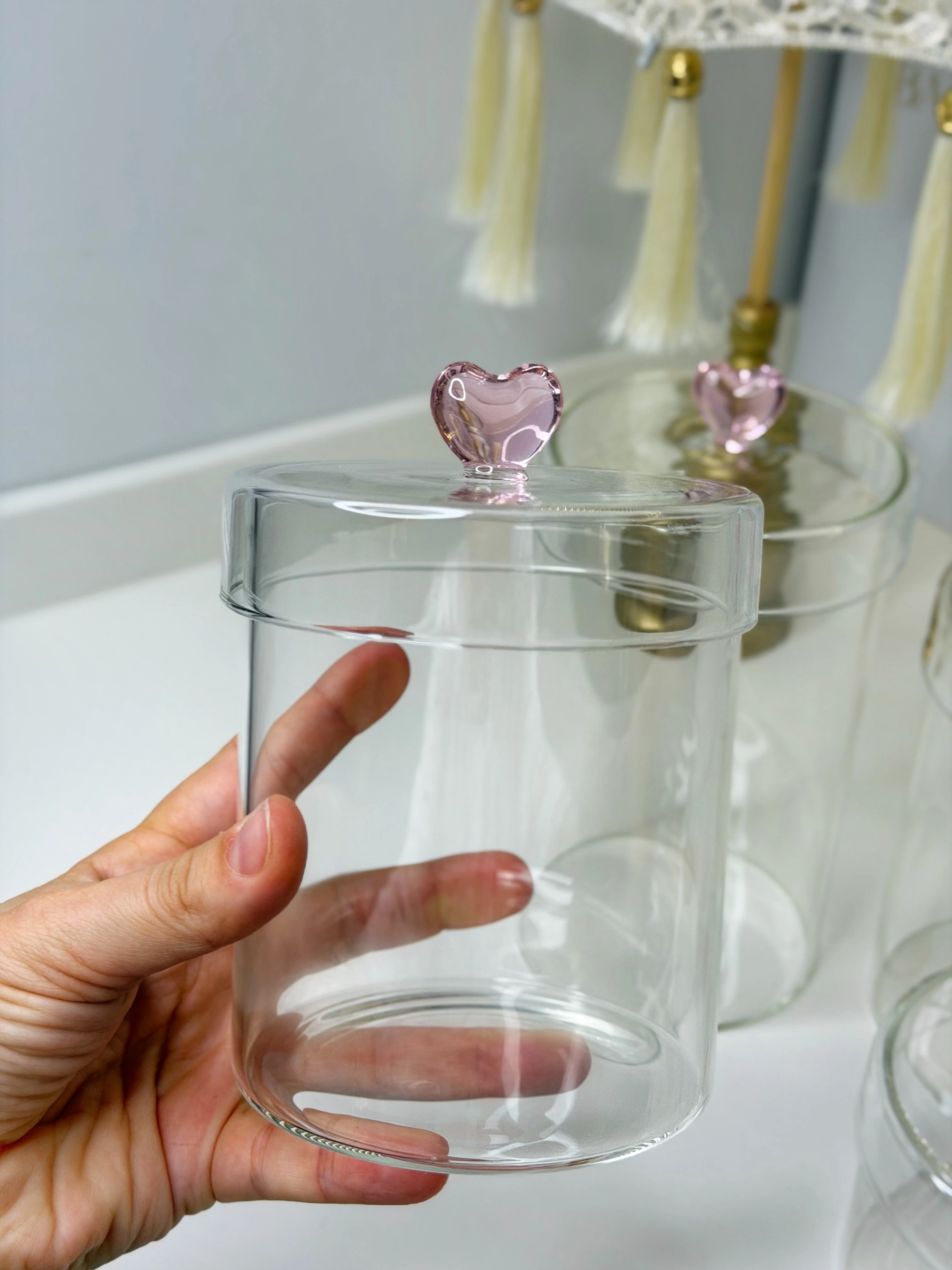 4 Lü Pinerest Kalp Kulplu Cam Kavanoz Seti