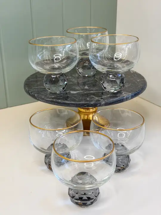 6 Lı Kristal Ayaklı Cam Salata - Tatlı Kasesi
