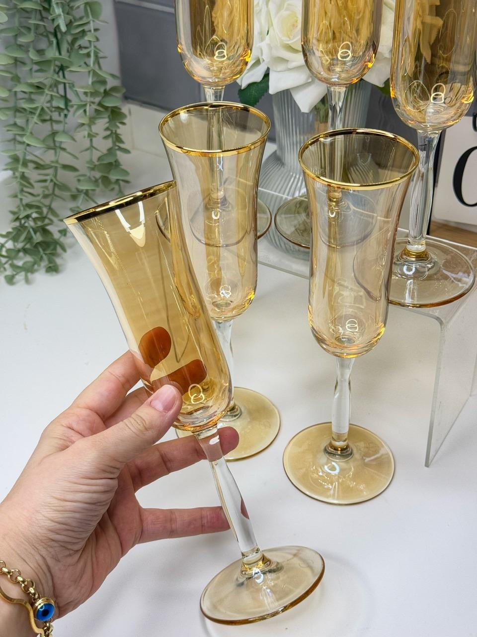 6 Lı Bal Rengi Kahve Yanı Su Bardağı