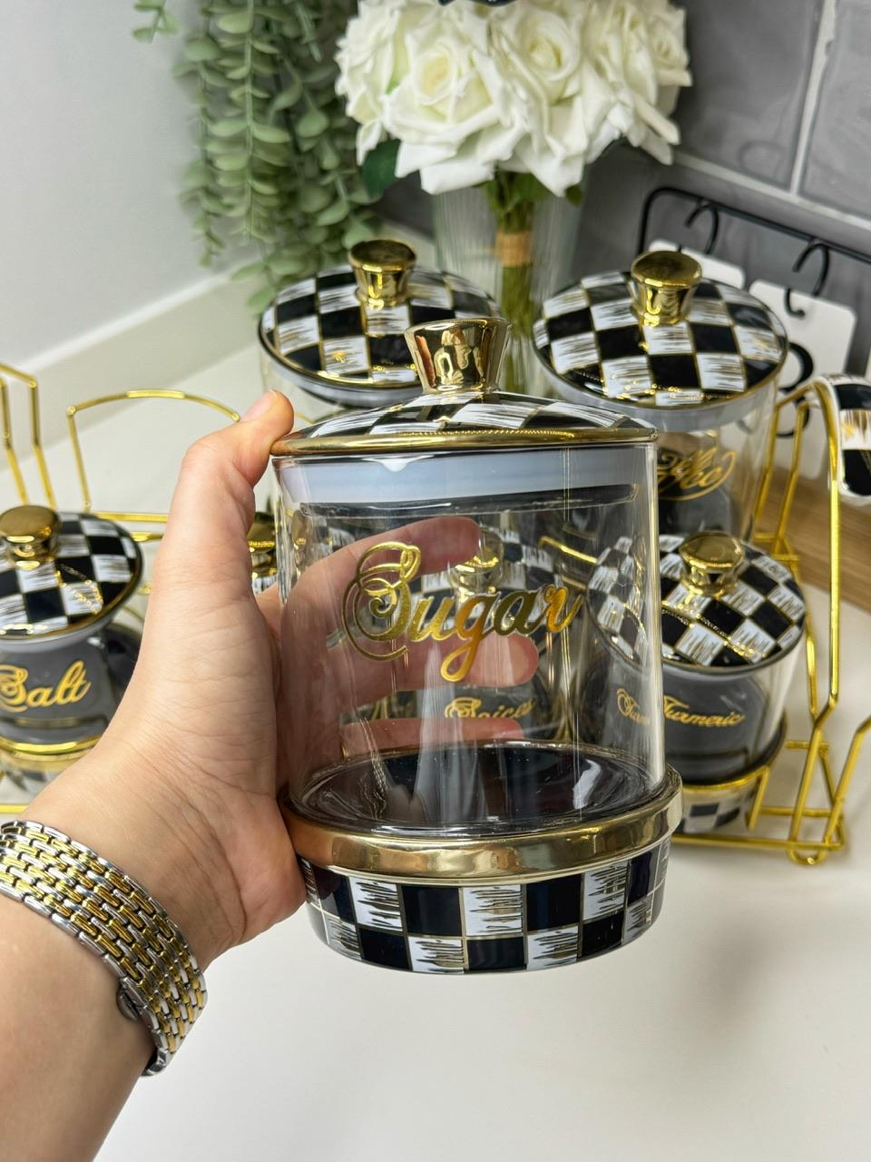 Mackenz Standlı Porselen - Cam Baharat Takımı