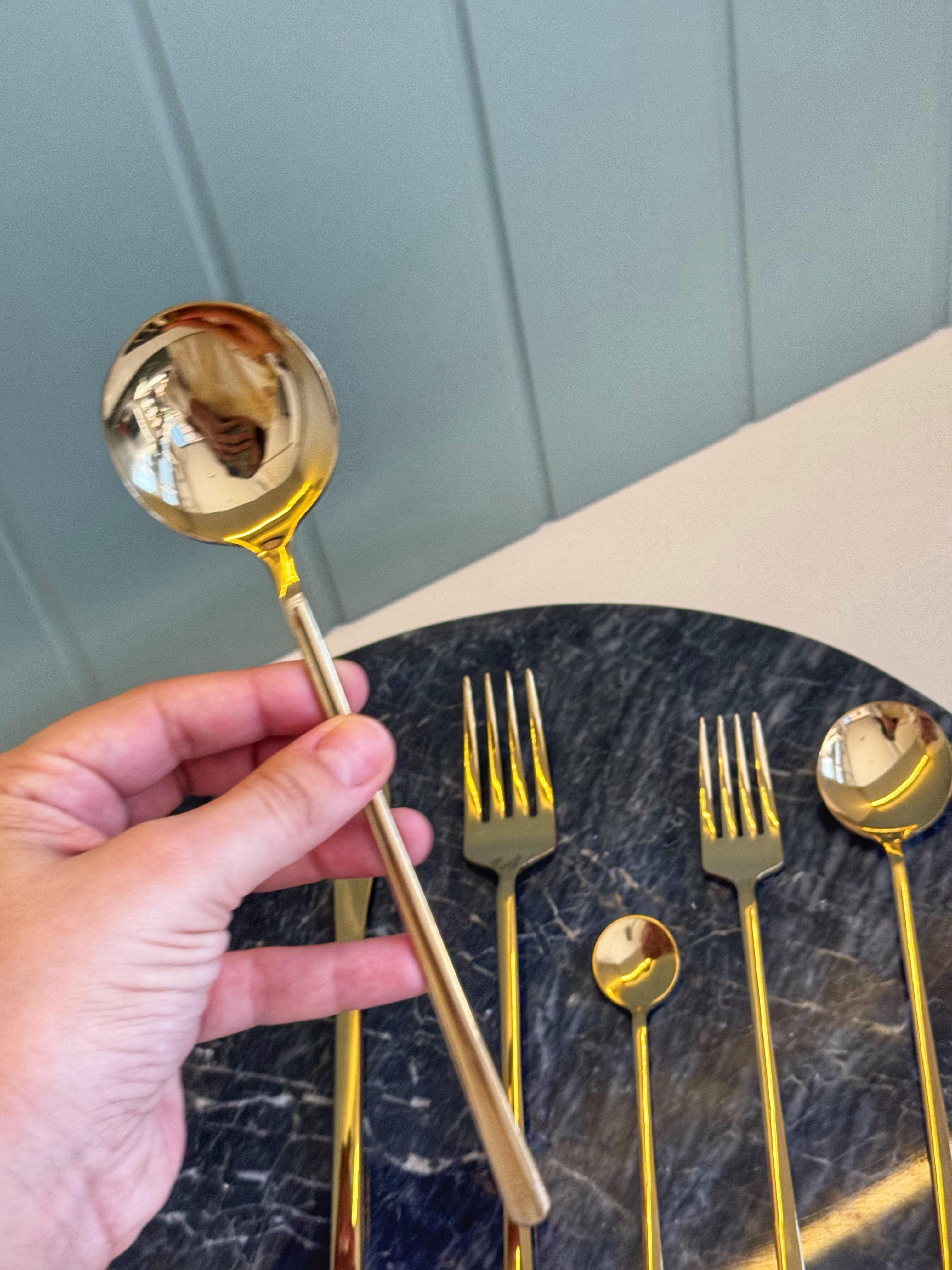 36 Parça 6 Kişilik Gold Kaşık Çatal Bıçak Takımı