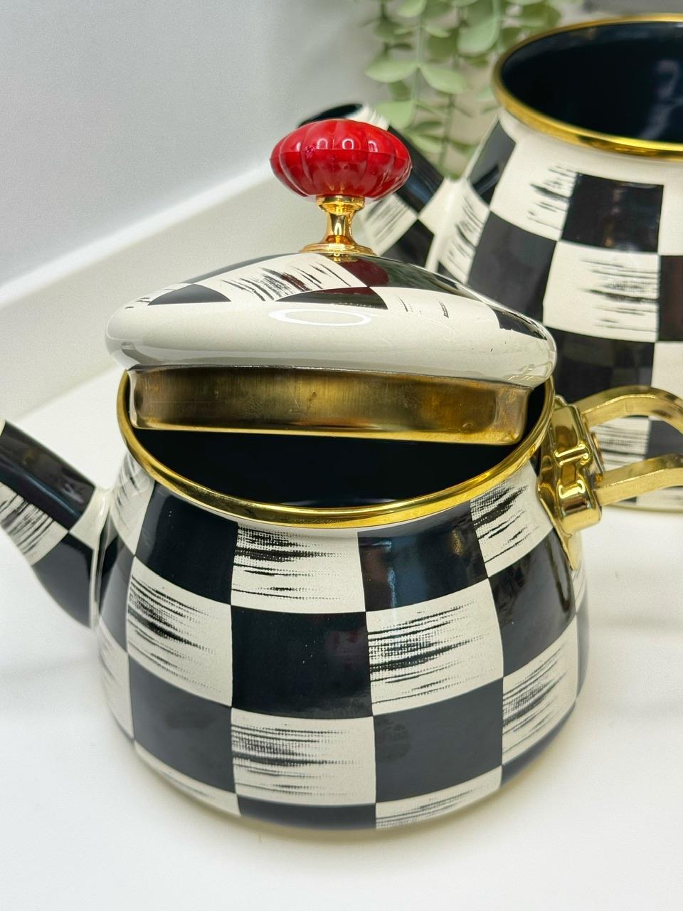 Checker Emaye Çaydanlık