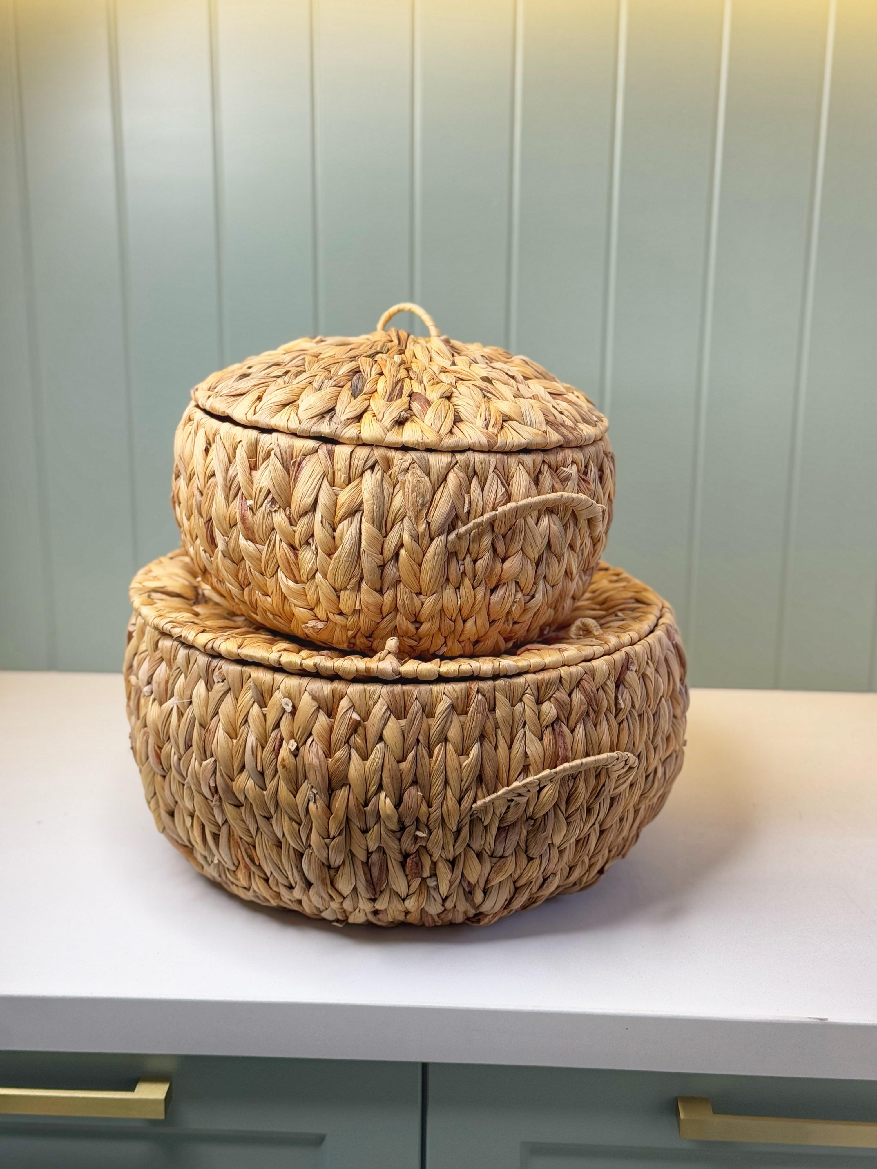 2'Li Kapaklı Büyük Boy Hasır Sepet