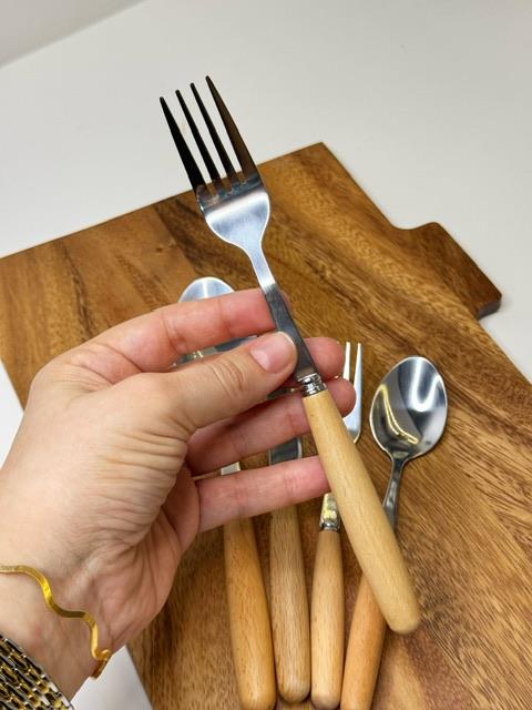 30 Parça 6 Kişilik Ahşap Saplı Kaşık Çatal Bıçak Takımı