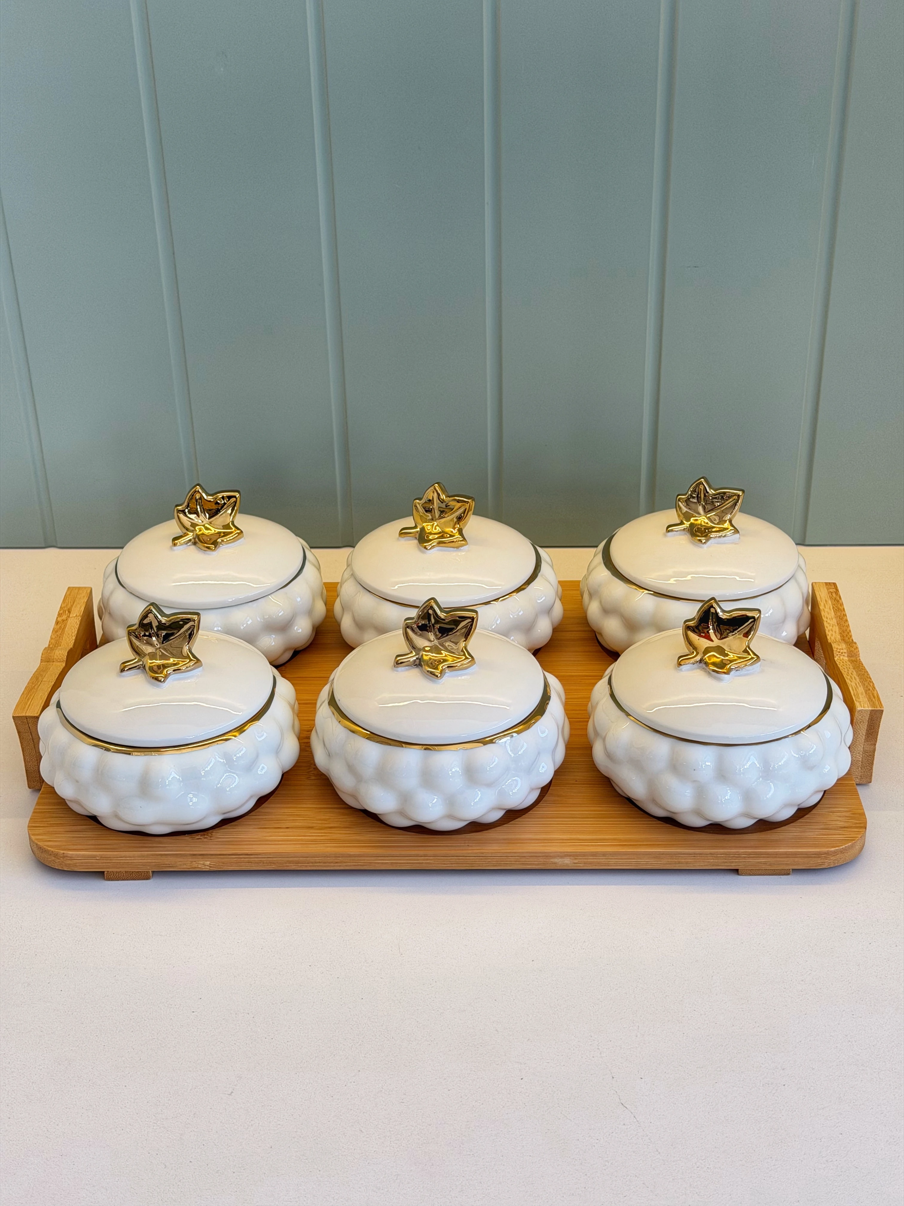 Bubble Porselen Tepsili Kahvaltılık Beyaz