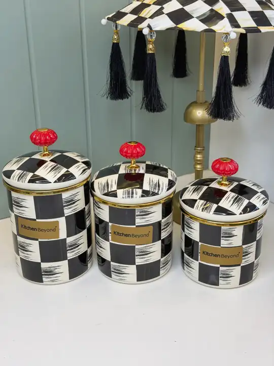 3Lü Dama Emaye Kavanoz Set