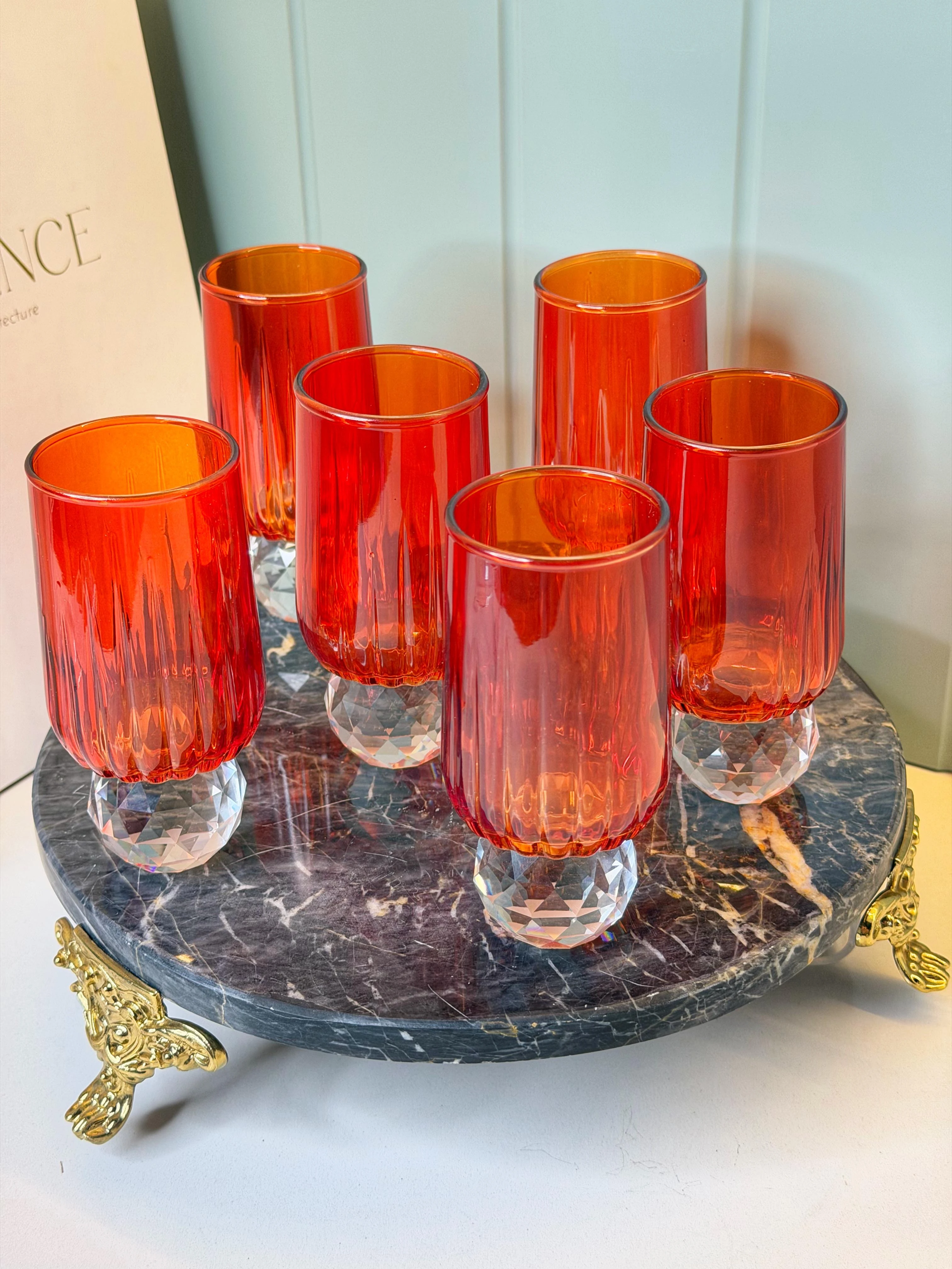 6 Kişilik Bal Kabağı Turuncu Kahve Yanı Su Bardağı 