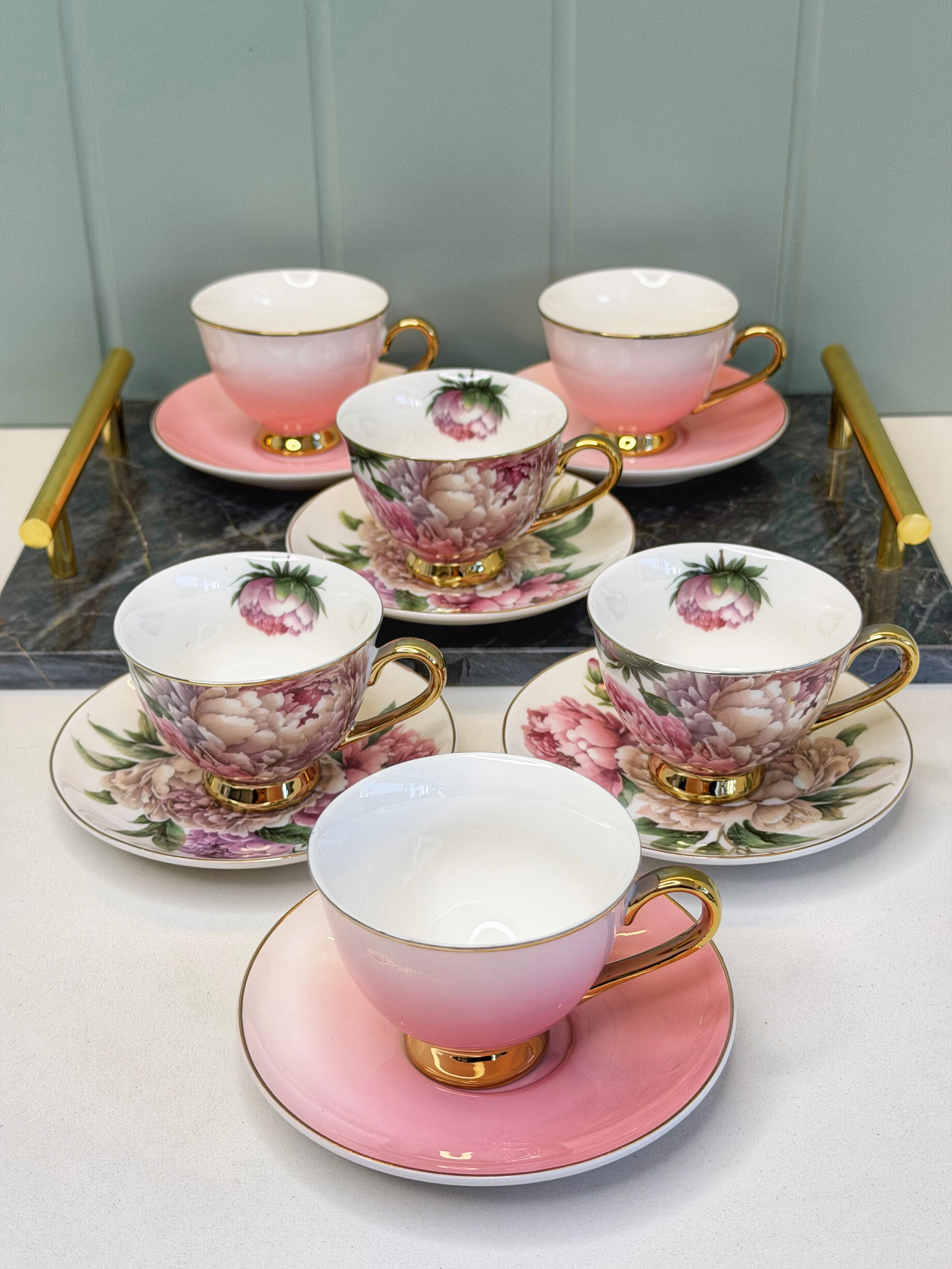 Haitun 6 Kişilik Porselen Türk Kahvesi Fincanı Pembe