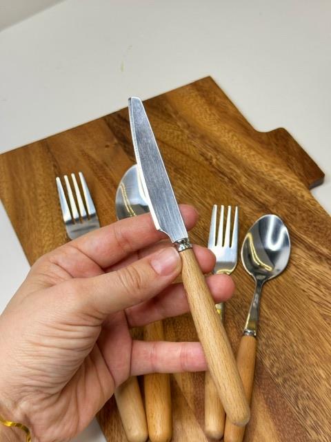 30 Parça 6 Kişilik Ahşap Saplı Kaşık Çatal Bıçak Takımı