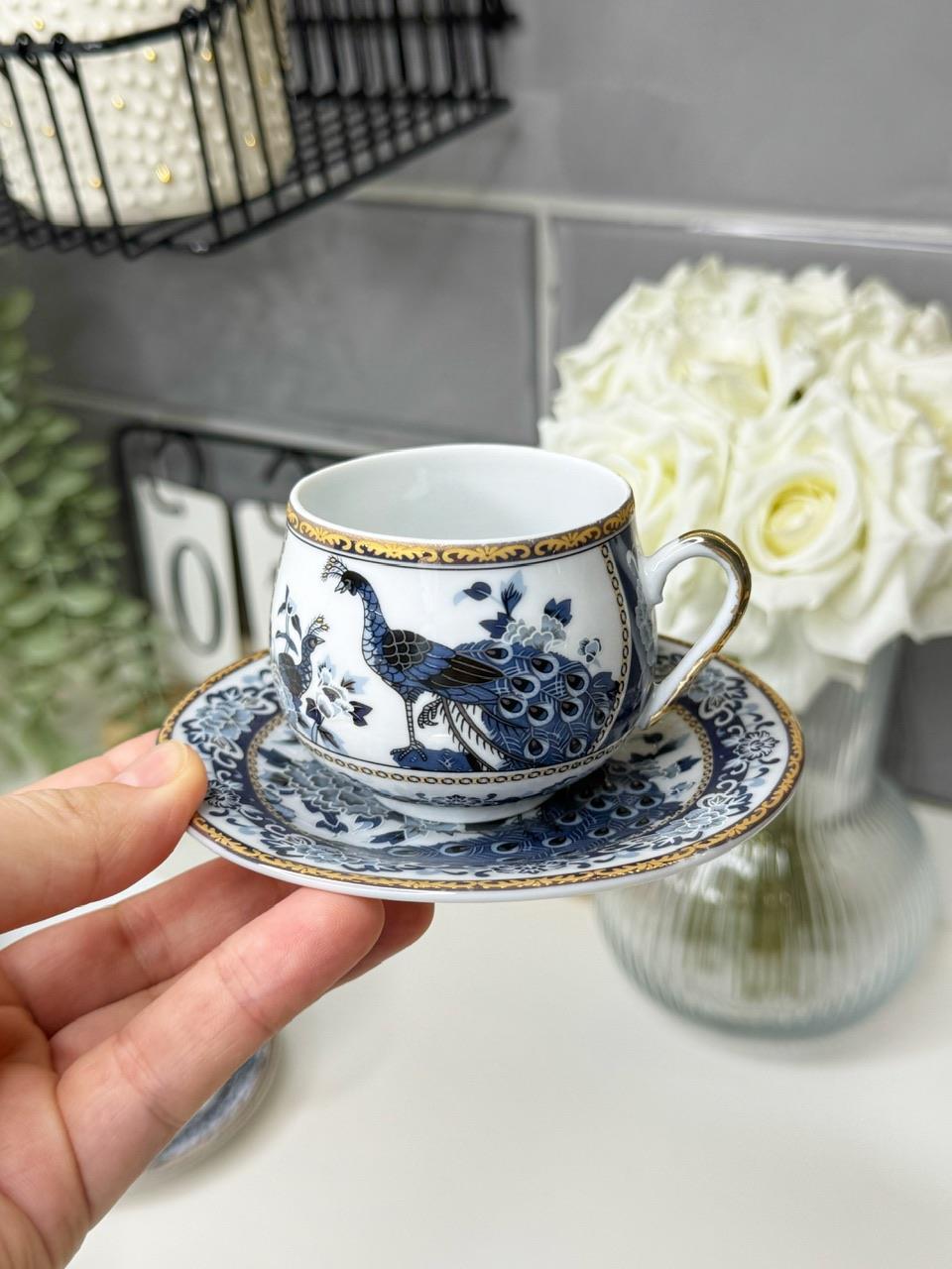 Tavus Kuşu Model 6 Kişilik Türk Kahvesi Fincanı Düz