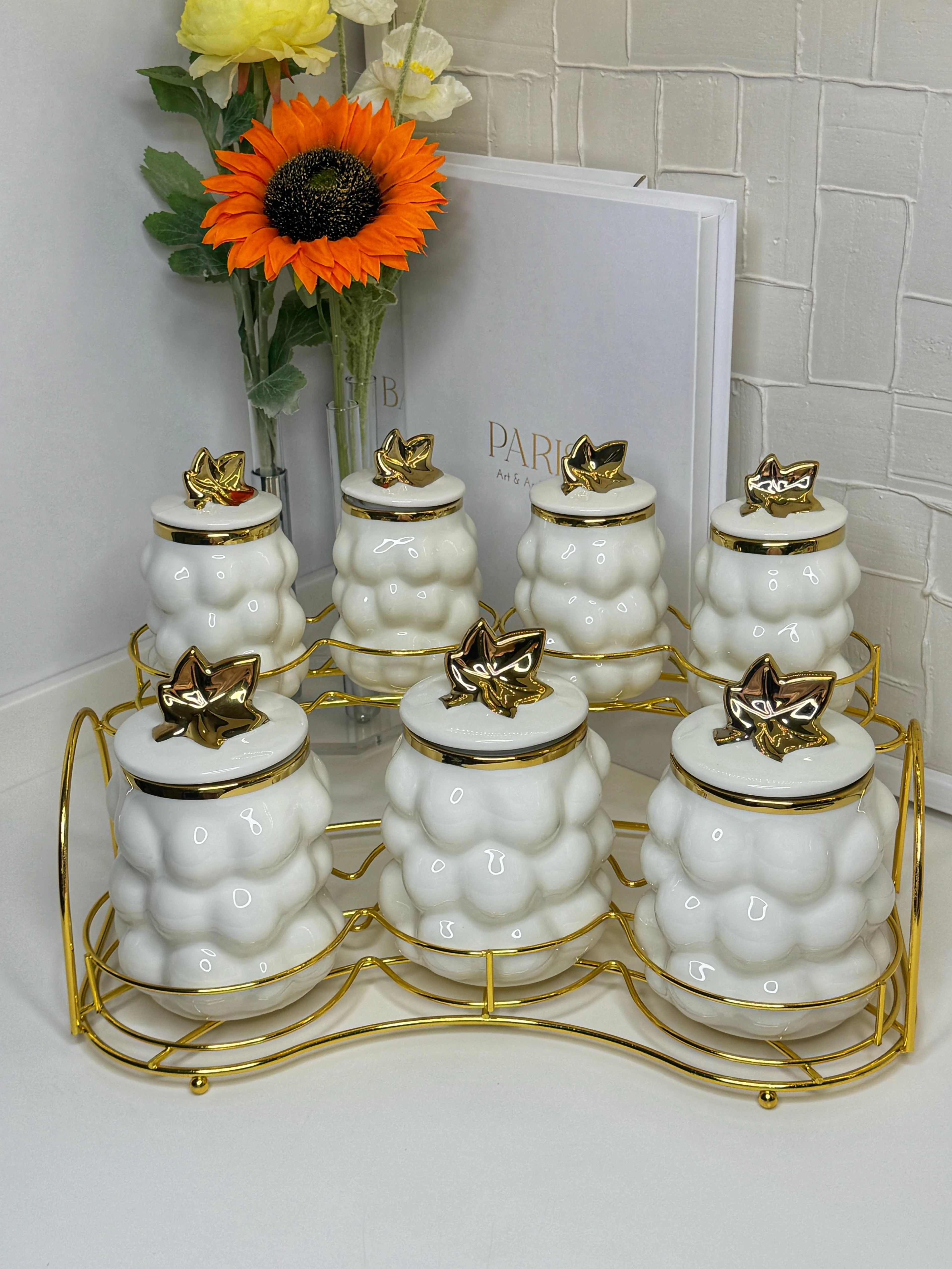 Bubble Standlı Porselen 7 Li Baharat Takımı