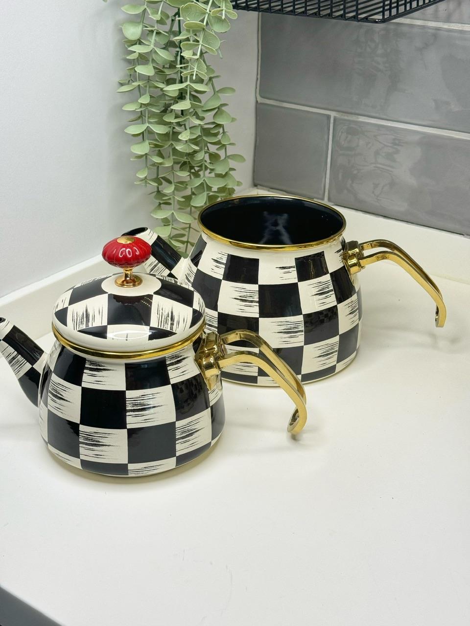 Checker Emaye Çaydanlık