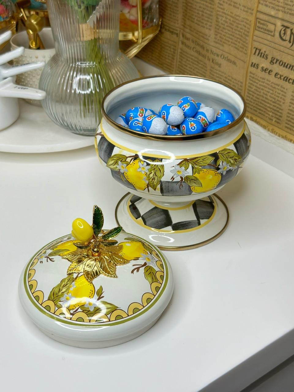 3 Lü Limon Desenli Emaye Şekerlik - Baharatlık