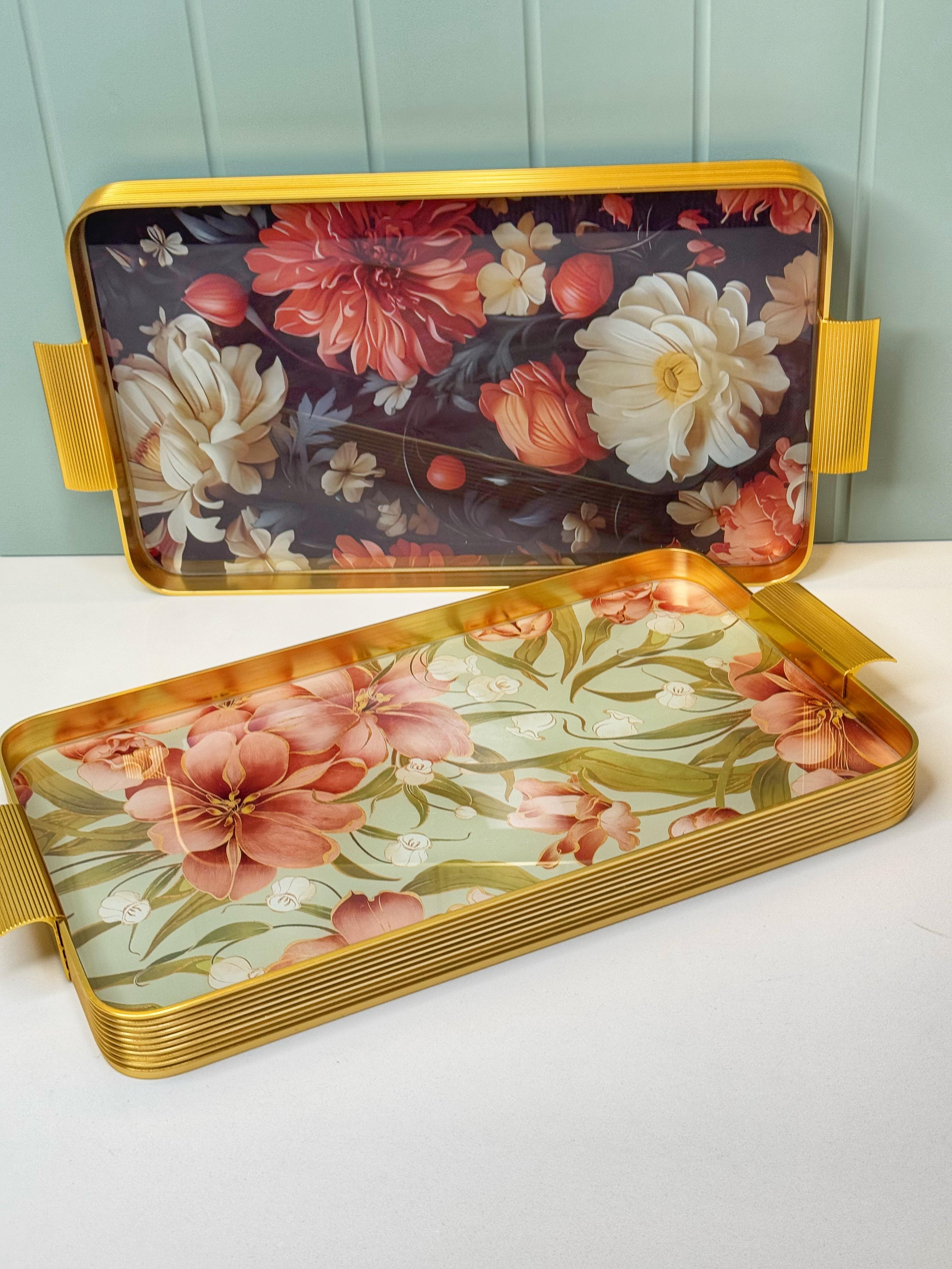 Merya 6 Kişilik Cam Gold Tepsi