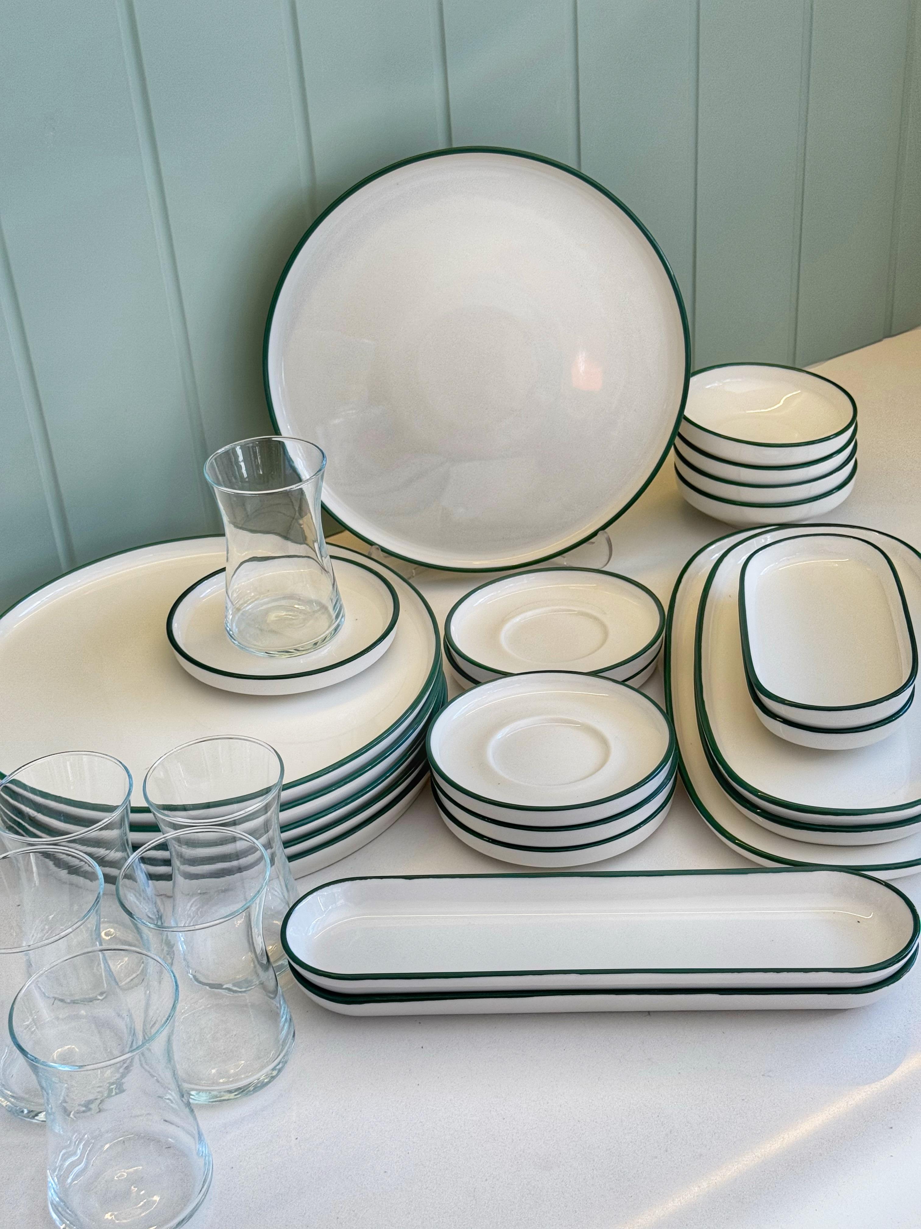 Frigya (Yeşil) 29 Parça 6 Kişilik Porselen Kahvaltı Takımı