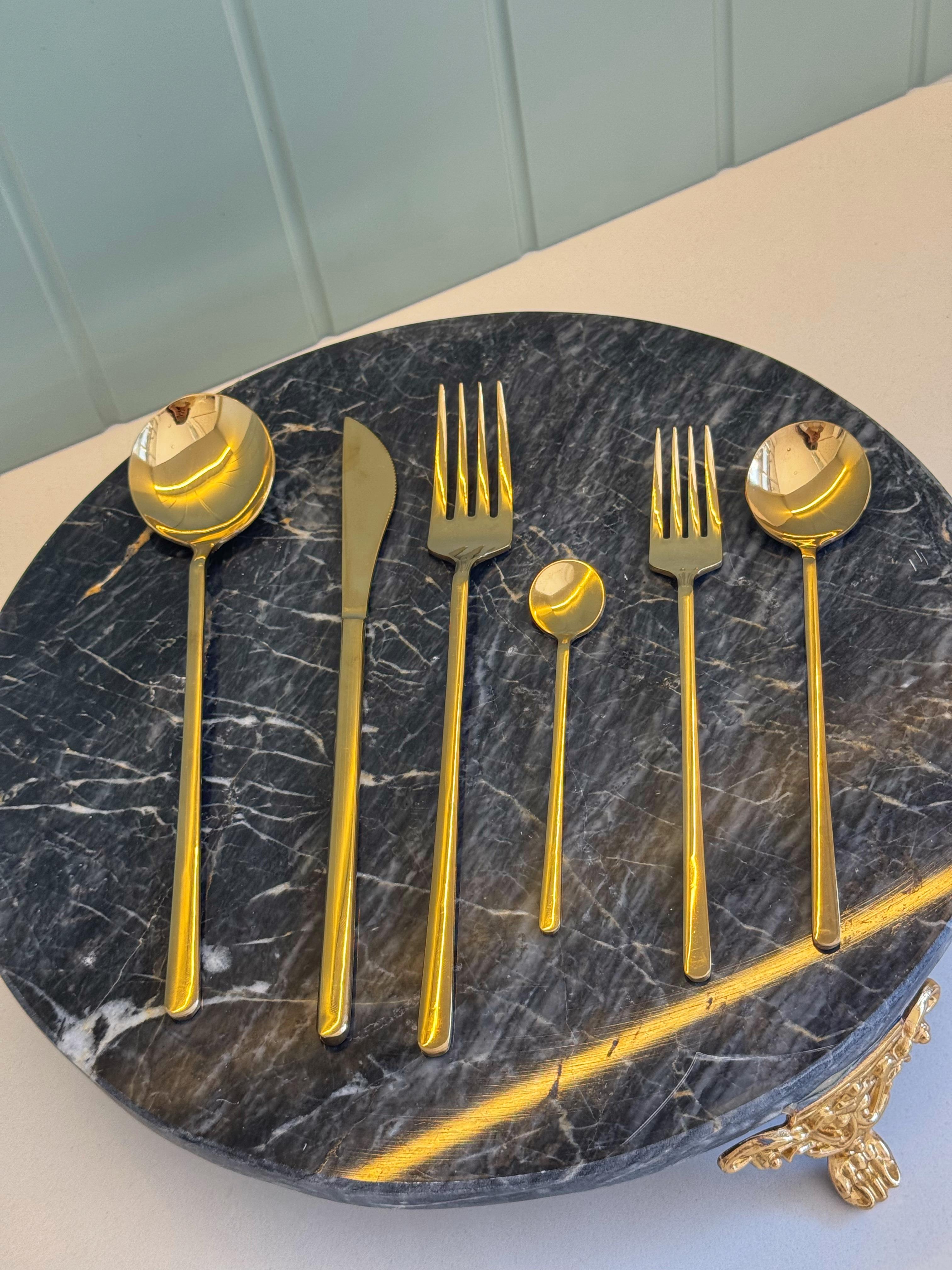 36 Parça 6 Kişilik Gold Kaşık Çatal Bıçak Takımı