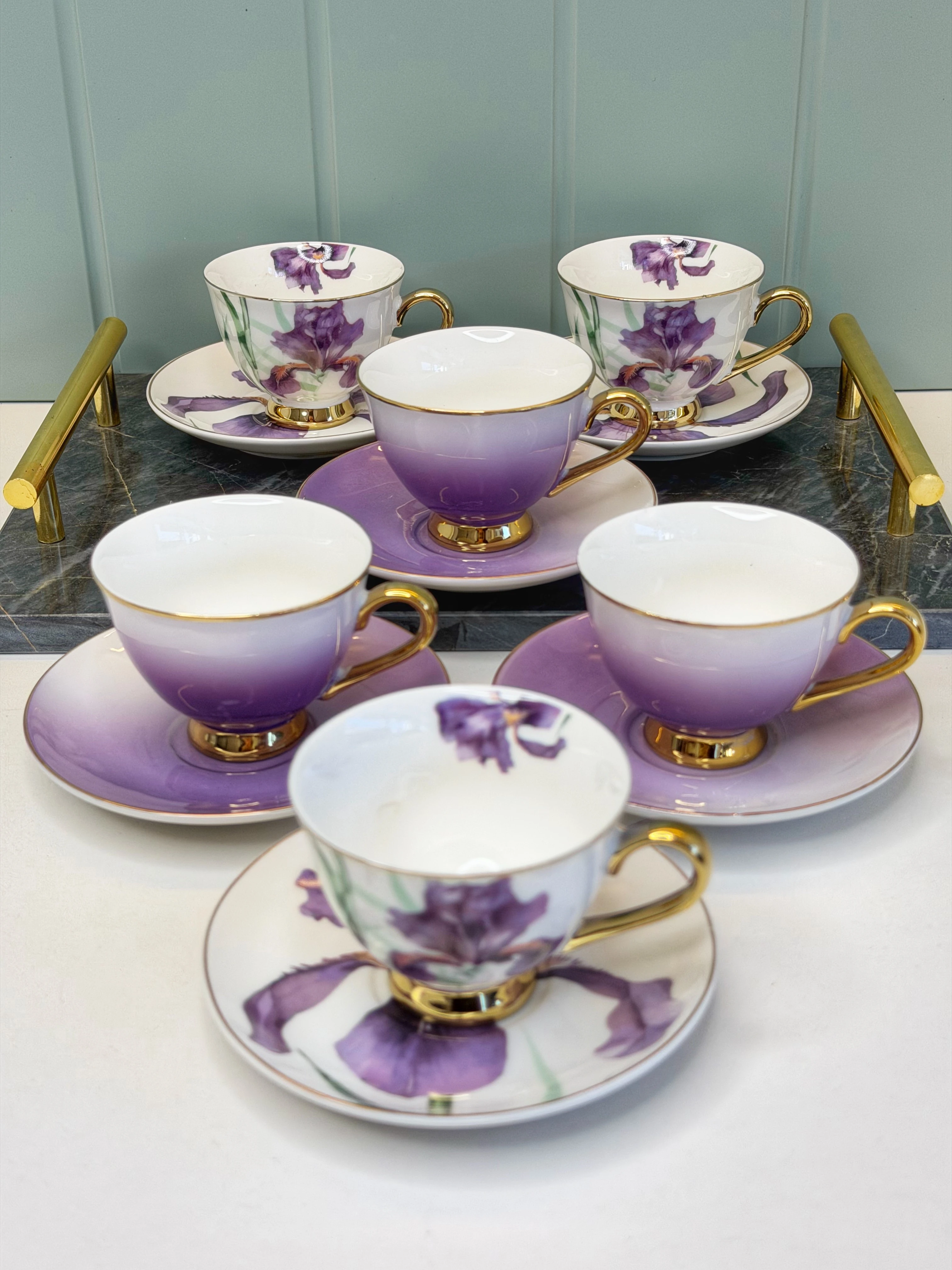 Haitun 6 Kişilik Porselen Türk Kahvesi Fincanı Mor