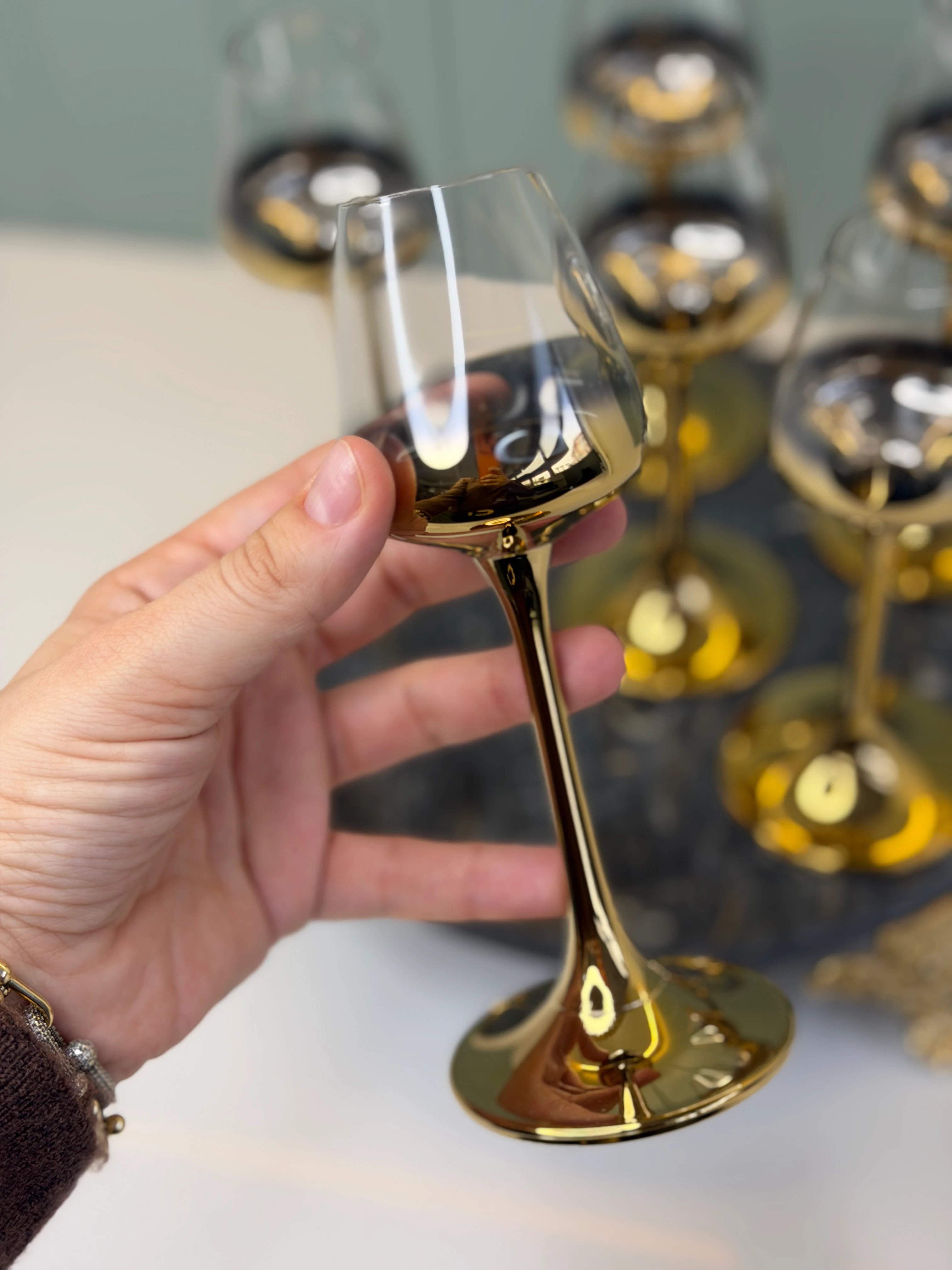 Corvus 6 Kişilik Ayna Gold Kahve Yanı Su Bardağı