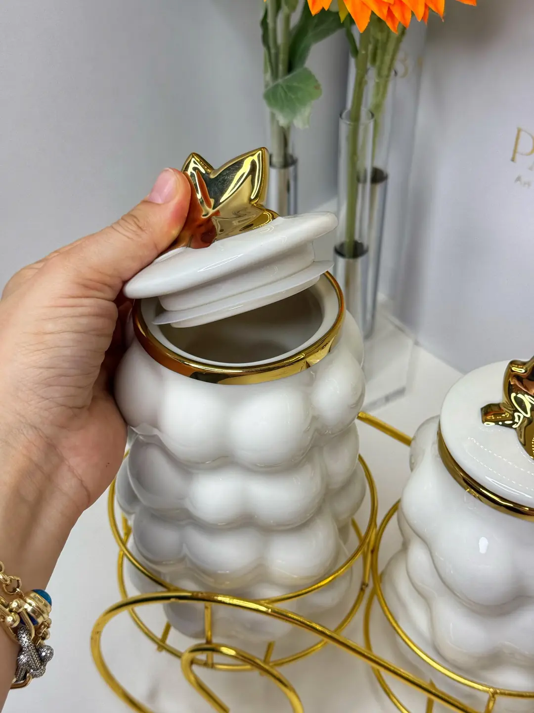 Bubble Gold Standlı Porselen Baharatlık - Görsel 3